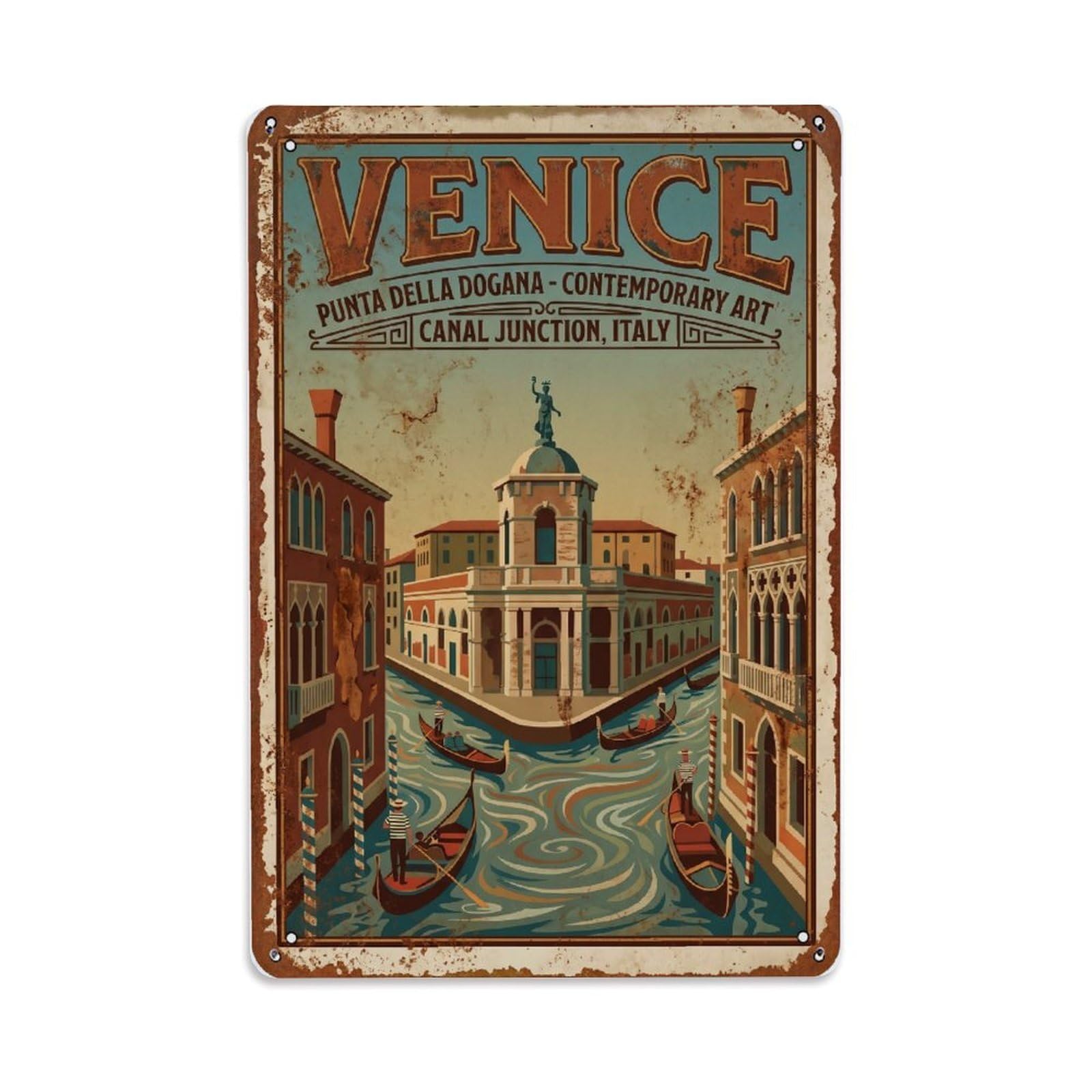 Vintage Travel Venice Punta Della Dogana Contemporary Art Rusted Italy Metal Tin Sign Plaque Wall Decor for Cafe, Club Bar, Office, Home Garden Metal Poster 8x12Inch