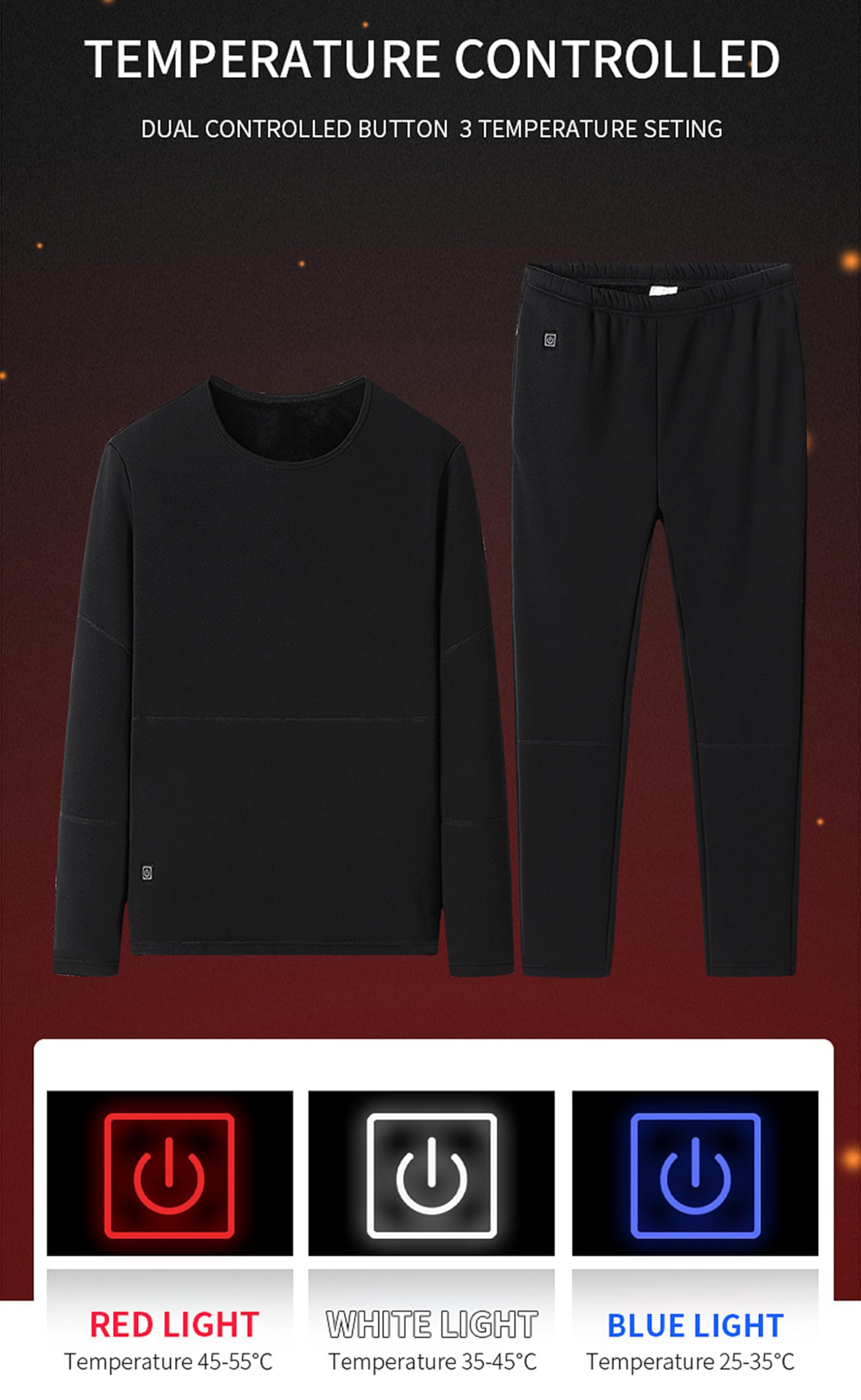 Ensemble De sous-Vêtements Chauffants Thermiques pour Hommes avec 22 Zones USB Électrique Vêtements Chauds d'hiver Adaptés À La Randonnée en Plein Air Haut Et Bas De Caleçons Longs,B,XXL