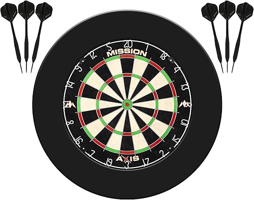 Mission Darts Axis Home Centre SU082 - Paquete completo de dardos y diana con 2 juegos de dardos, color negro