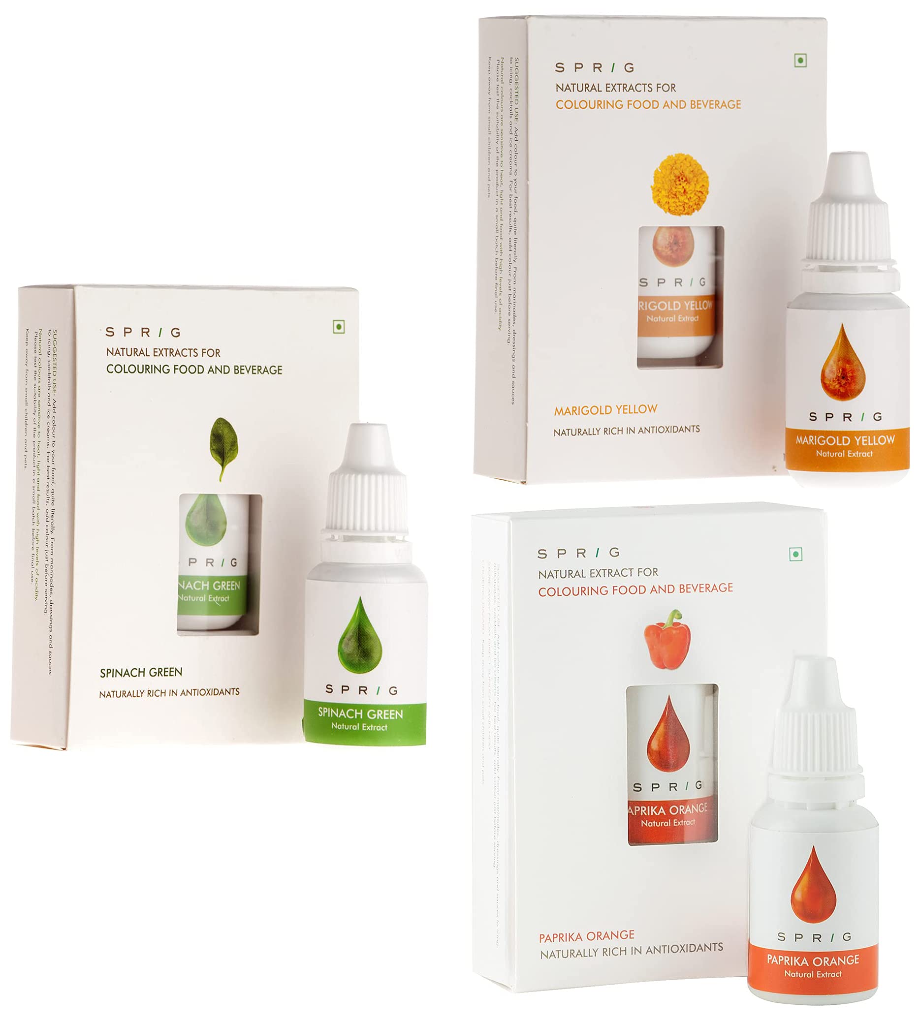 S P R I G Natural Colours For Food And Beverages | Plant-Based Colours | Natural Colours With No Flavour | Food Colour For Baking Cakes, Cooking, Desserts And Beverages | Vegan | Pack Of 3