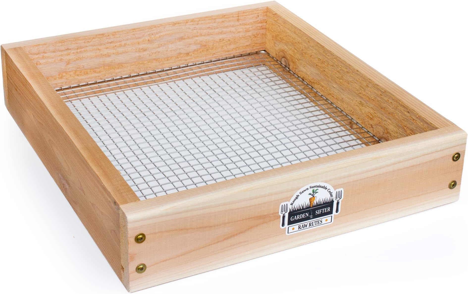 Cedar Garden Sifter for Compost, Dirt and Potting Soil - Handcrafted in The USA - Sustainable Cedar - Heavy Duty Stainless Grate (Handheld)