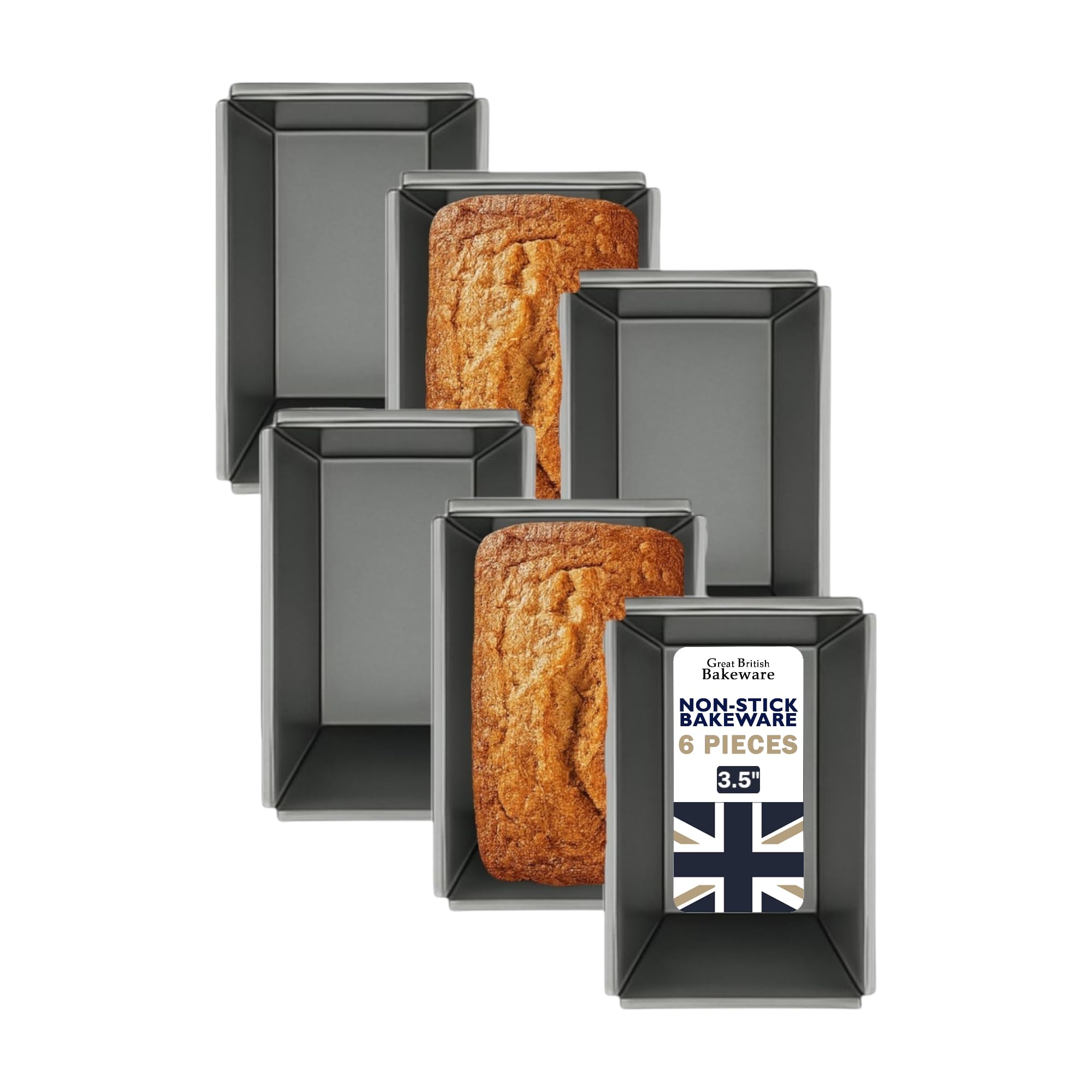 Samuel Groves Grey Great British Bakeware 6 Pack 9Cm Mini Superior Double Coated Non-Stick Rectangular Loaf Tin, Mini Cake, Bread, Baking, Oven Safe, Fixed Base, Pfoa & Bpa Free Cookware, Made In England