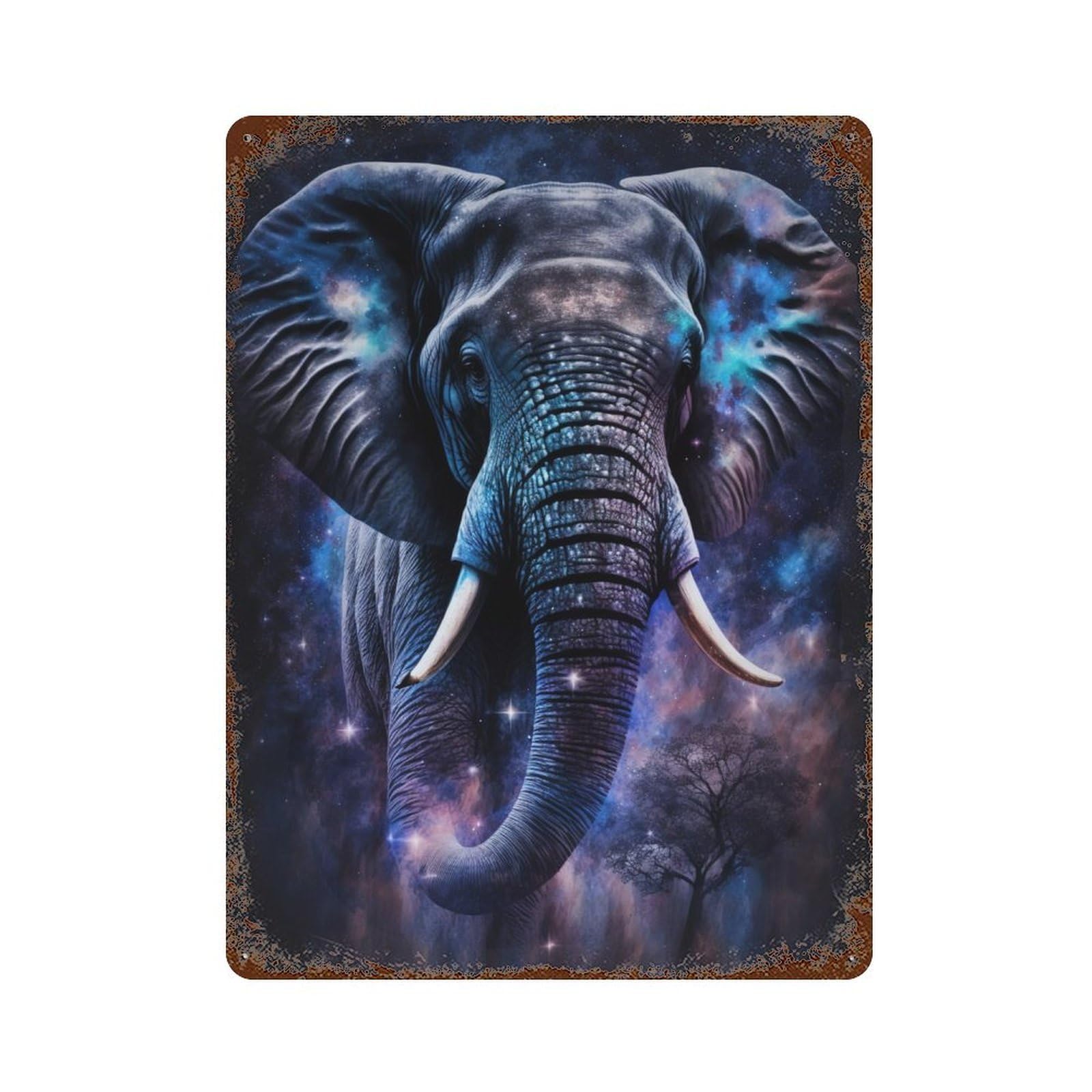 Decorative Tin Sign with Galactic Elephant Majesty Design 15.7"x11.8", for Farmhouse, Kitchen And Entryway Decor, Decorative Metal Wall Art