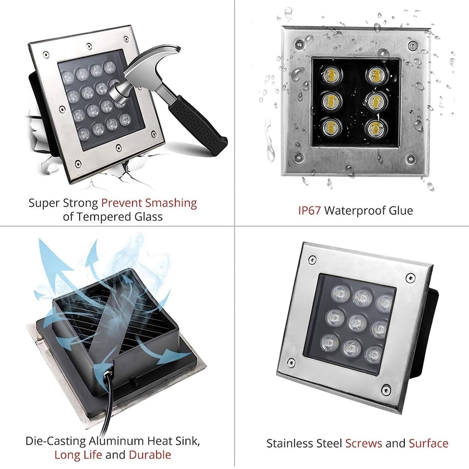 Generisch Lampa ogrodowa LED, reflektor ogrodowy LED do użytku na zewnątrz – IP67, wodoszczelna lampa podłogowa ze stali nierdzewnej, 12 V, niskonapięciowa lampa ogrodowa na trawnik, taras i wjazd