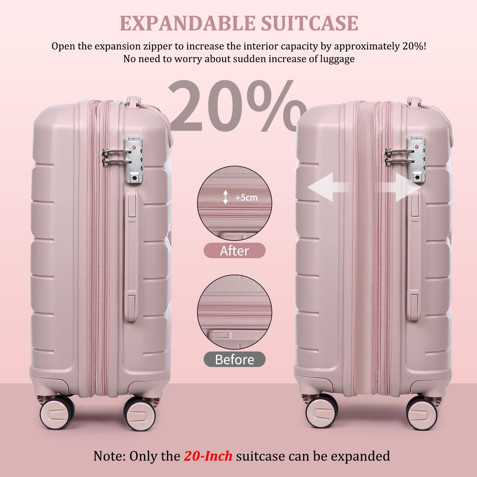 Sea choice Valigia da viaggio Espandibili Bagaglio a mano Cabina Trolley set di valigie trolley con 4 Doppie Ruote a 360° et Chiusura TSA, 55cm