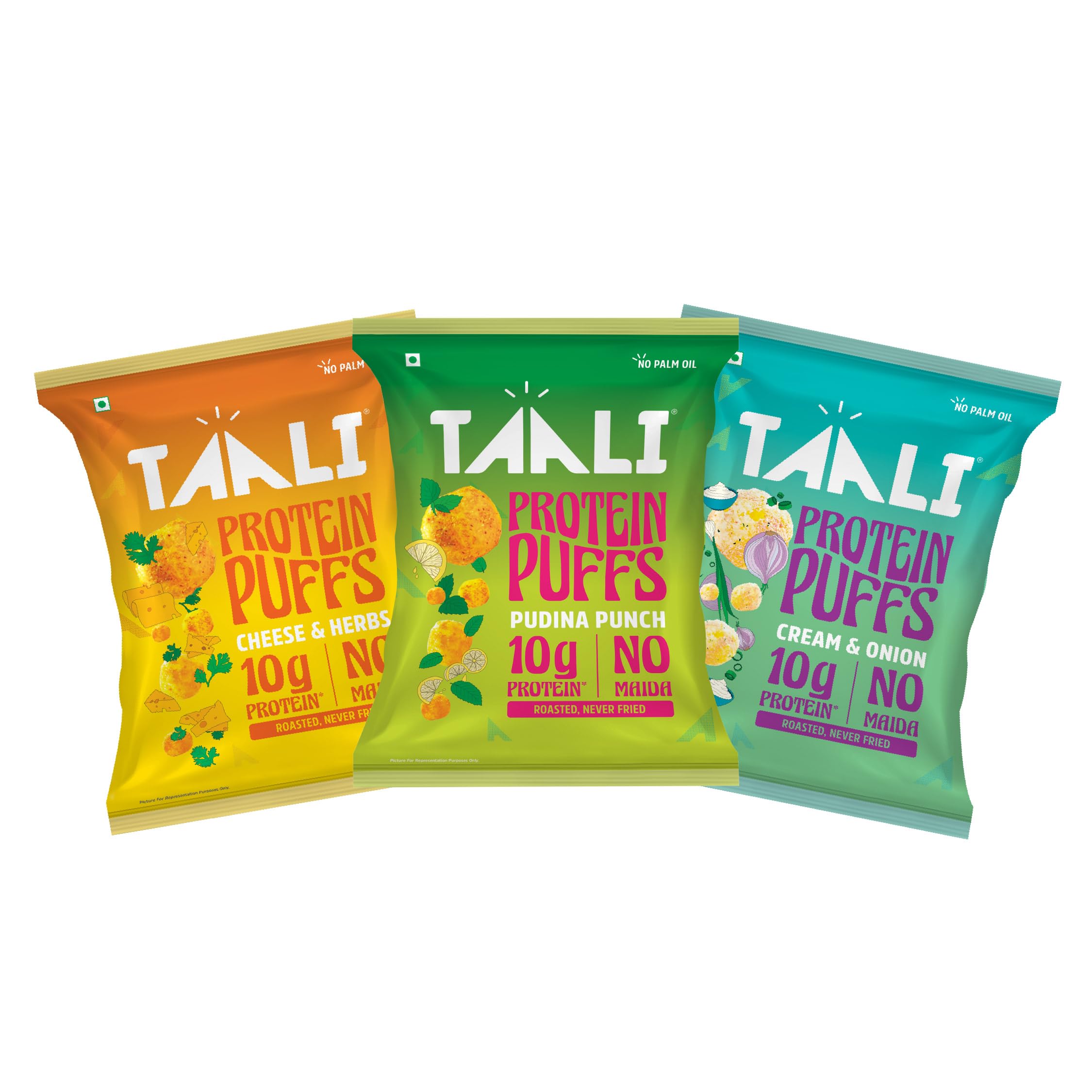 Jowar & Protein Puffs | 60 gm (Pack of 3) | Pudina Punch, Cheese & Herb, Cream & Onion | Healthy Roasted Tasty Snacks, Ready to eat | 100% Veg., Gluten free products, No Cholesterol, No Trans-Fat