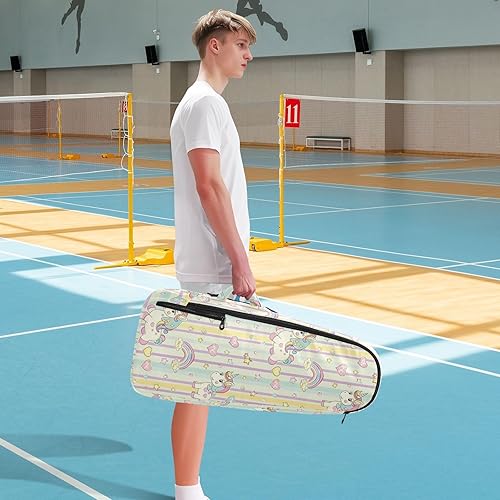 Miniatura 8 de Mochila de tenis de bádminton grande y resistente con diseño de unicornios de dibujos animados, bolsa para raqueta de tenis con capacidad para 2