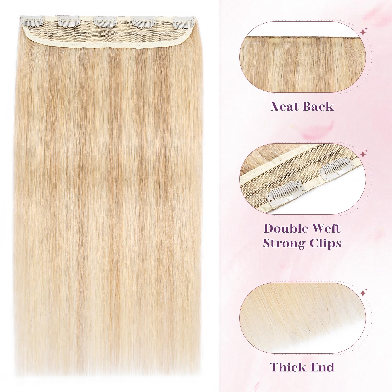 Condition photo showing New/Like New for s-noilite one piece hair extensions clip in human hair 5 clips 3/4 full head clip on remy hair extension for women,one-piece design adding hair volume 12 inch 40g #ash blonde&bleach blonde
