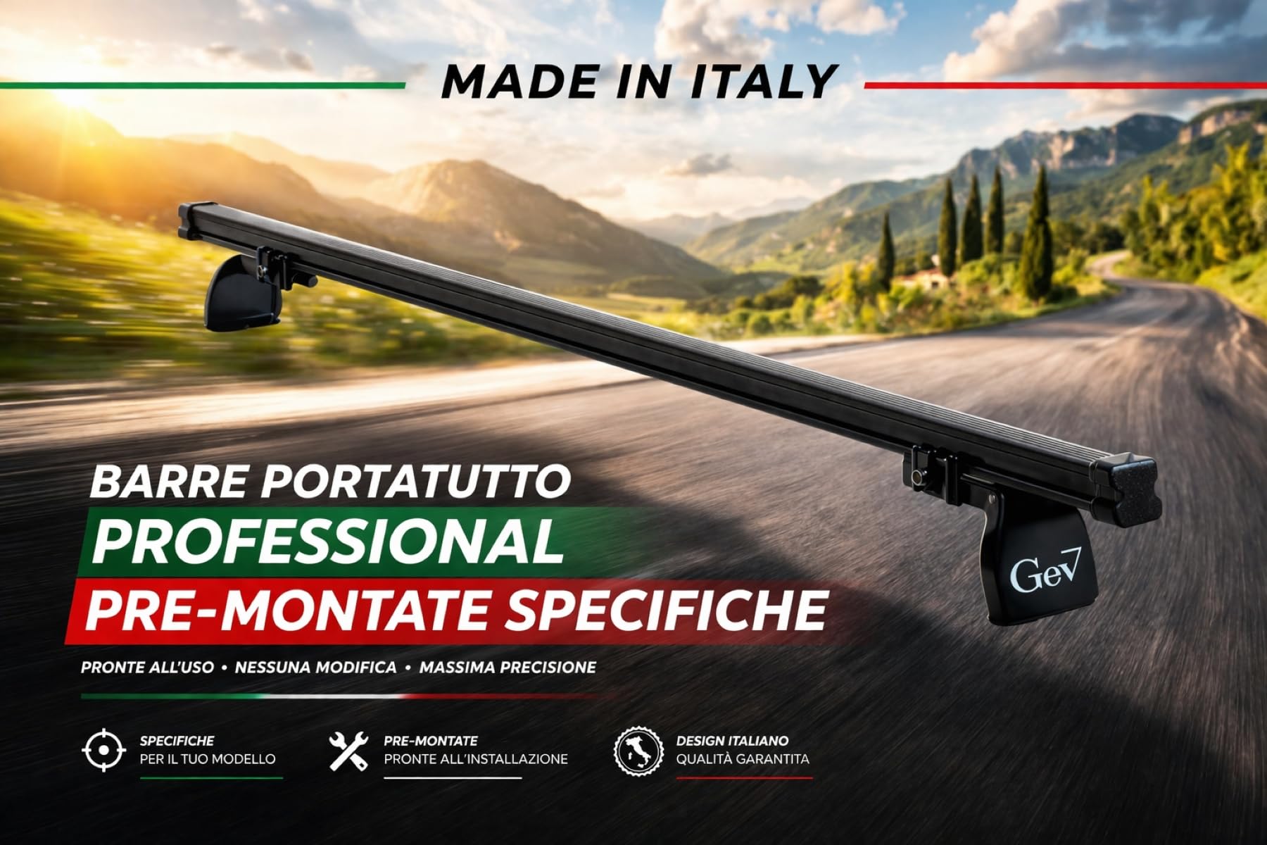 GEV 9418 Barre Portatutto Professional Set di 3 Fiat Doblò dal 2023, Peugeot Rifter dal 2019 Toyota Proace Ciry dal 2019 Citroen Berlingo dal 2019, Peugeot Partner dal 2019 Operl Combo dal 2019