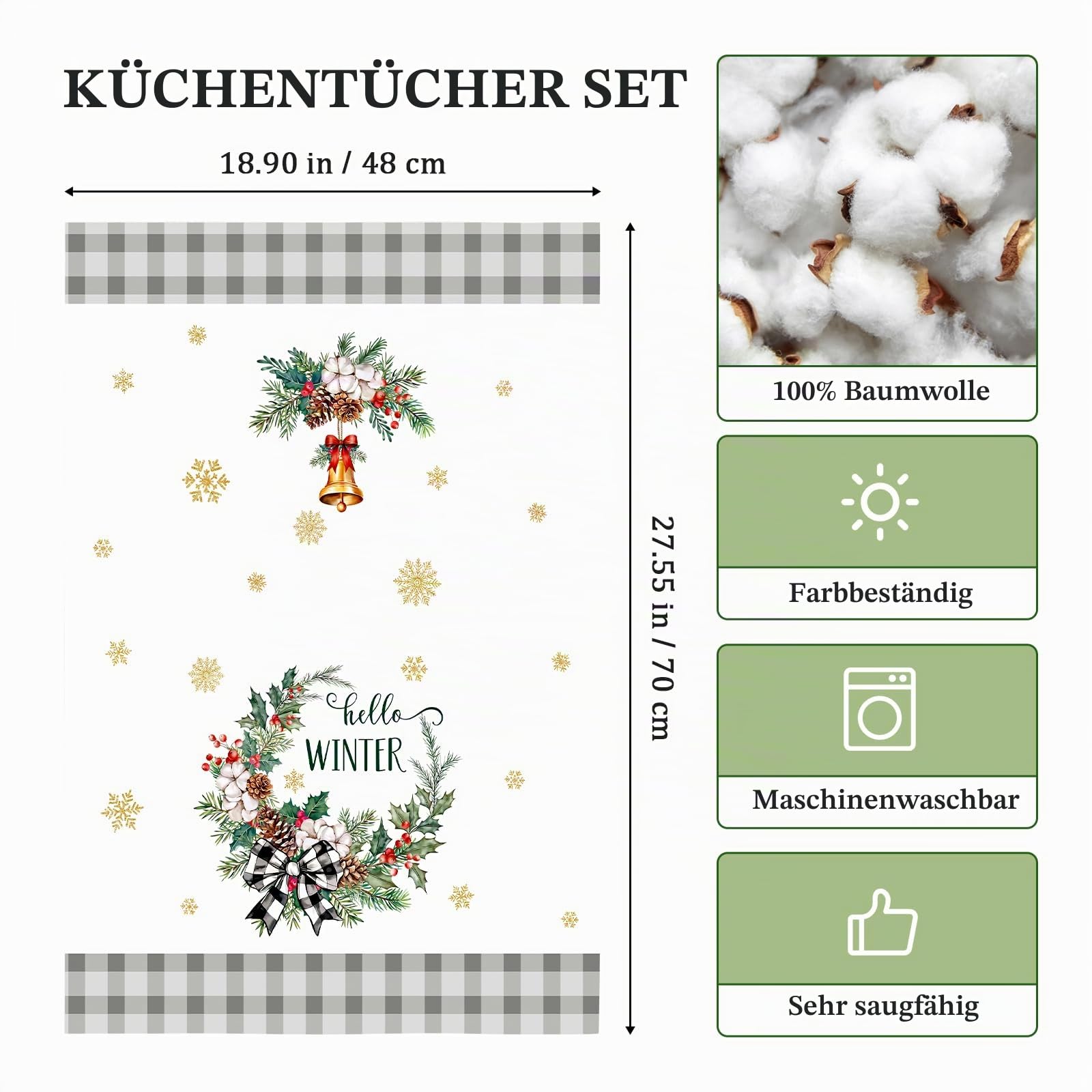 Dschungeltiere Geschirrtücher 100% Baumwolle 4er-Set 48 x 70 cm | Geschirrtücher aus 100% Baumwolle, Motiv: Weihnachten Dschungeltiere; saugfähig und pflegeleicht zum Abtrocknen in der Küche.
