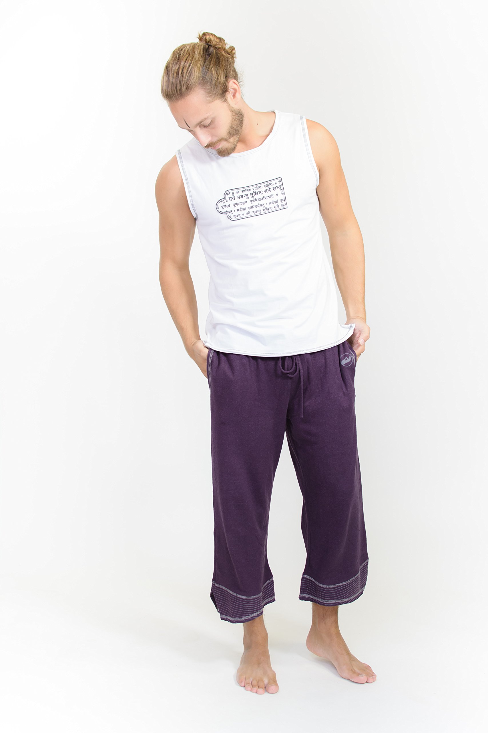 Pantalon Yoga Homme Chanvre Et Coton Bio - Trois-Quarts Avec Bande Fente Mollets