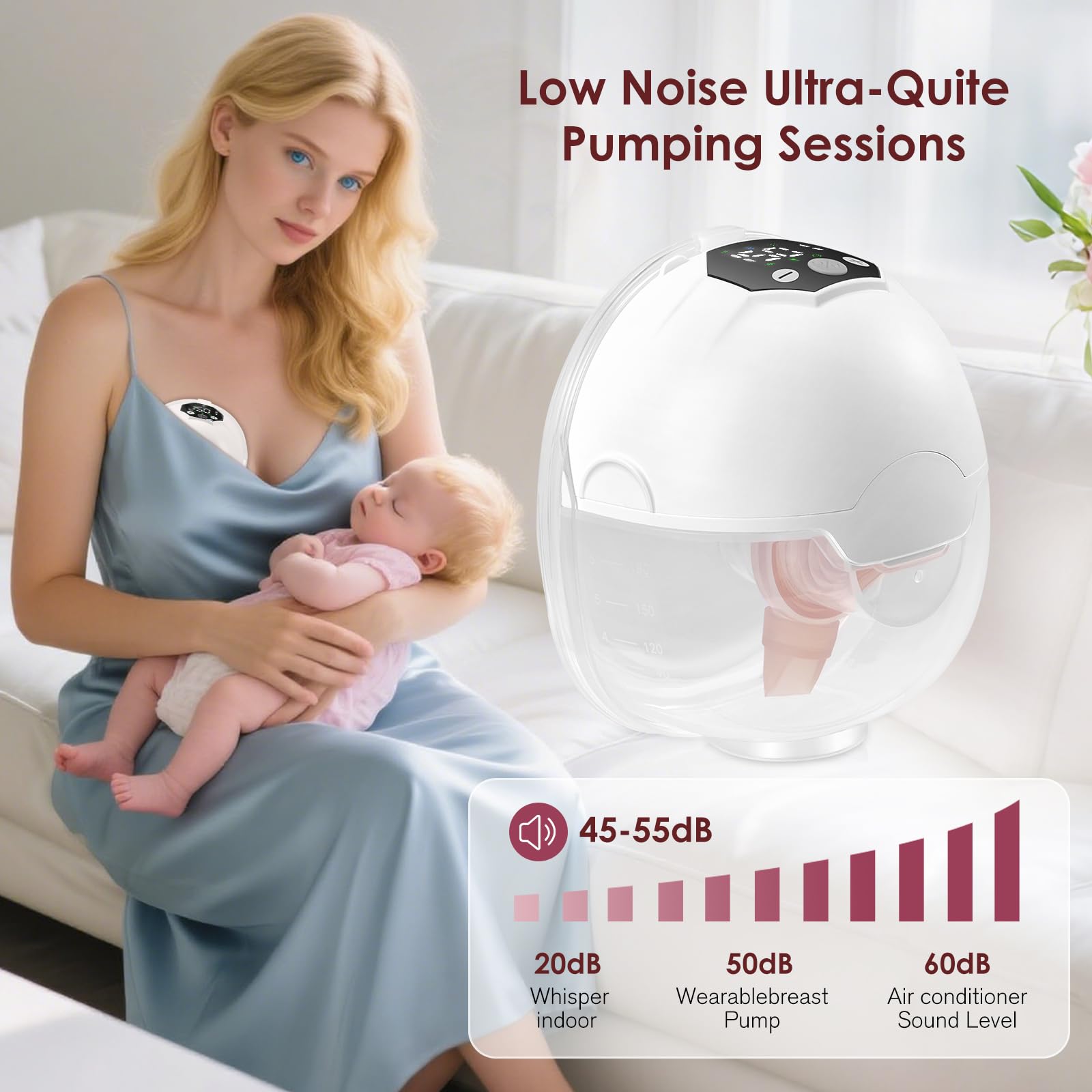 Leche eléctrico de mano libre de 5 modos, 15 niveles, extractor de leche recargable con pantalla LED, portátil, fuerte succión, peso ligero, 24 mm