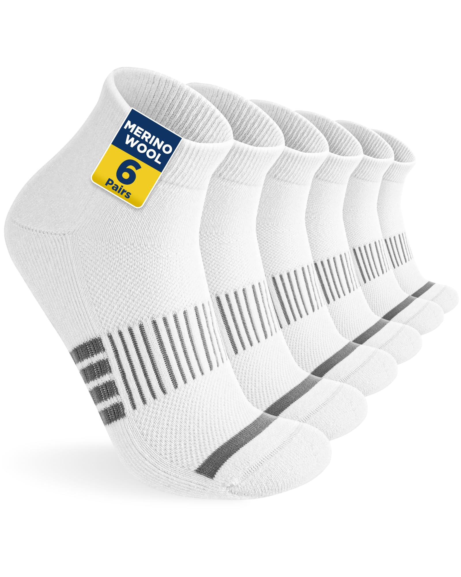 Niofind Merino Wandersocken Damen Herren, Atmungsaktiv Quarter Sneaker Socken Wollsocken, Gepolstert Laufsocken Kurze Sportsocken für Alltag Sport Outdoor 6 Paar