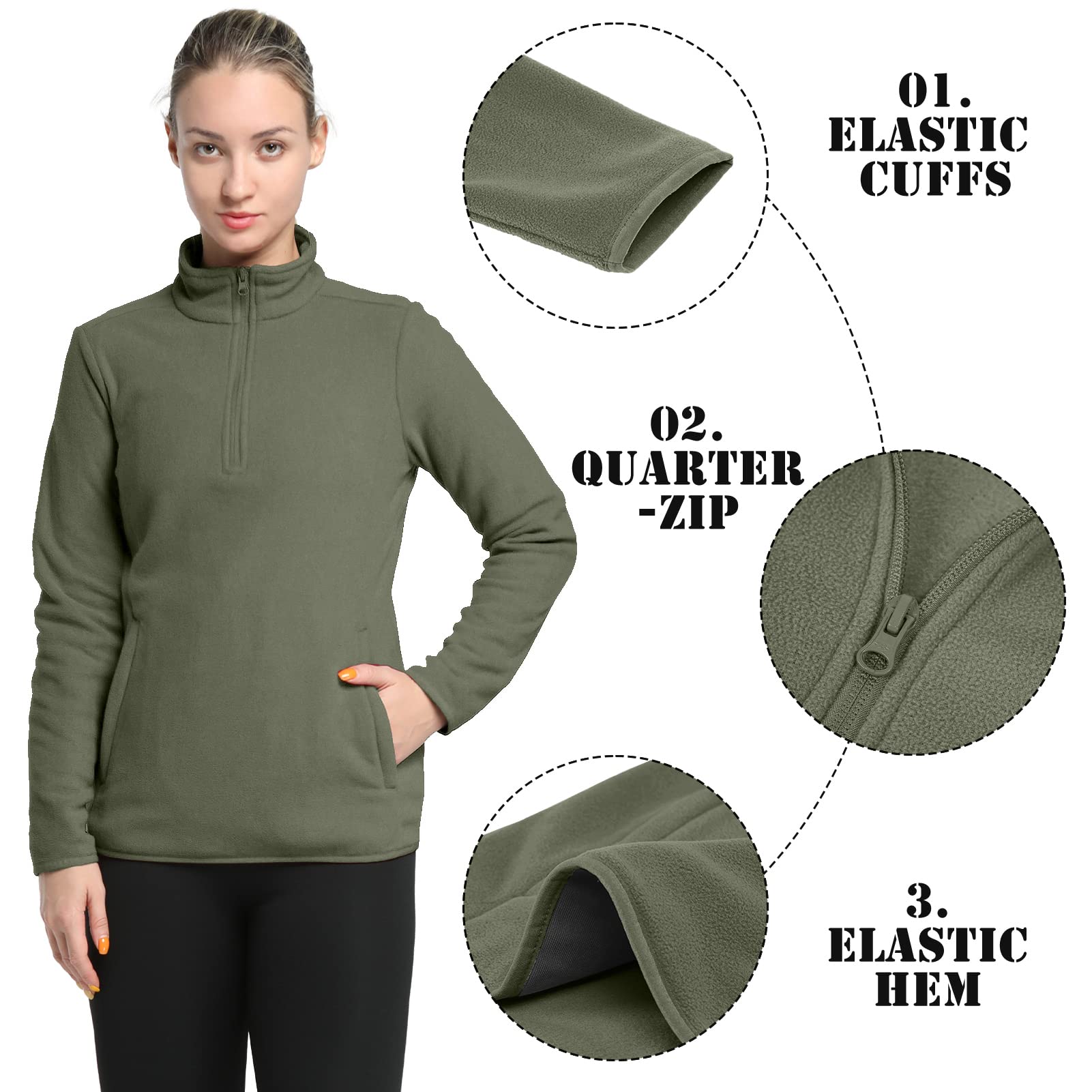 33,000ft Pull en polaire avec demi-fermeture éclair pour femme - Veste polaire chaude en micropolaire douce - Vêtement d'extérieur respirant avec une grande poche pour voyage, course à pied, sport de