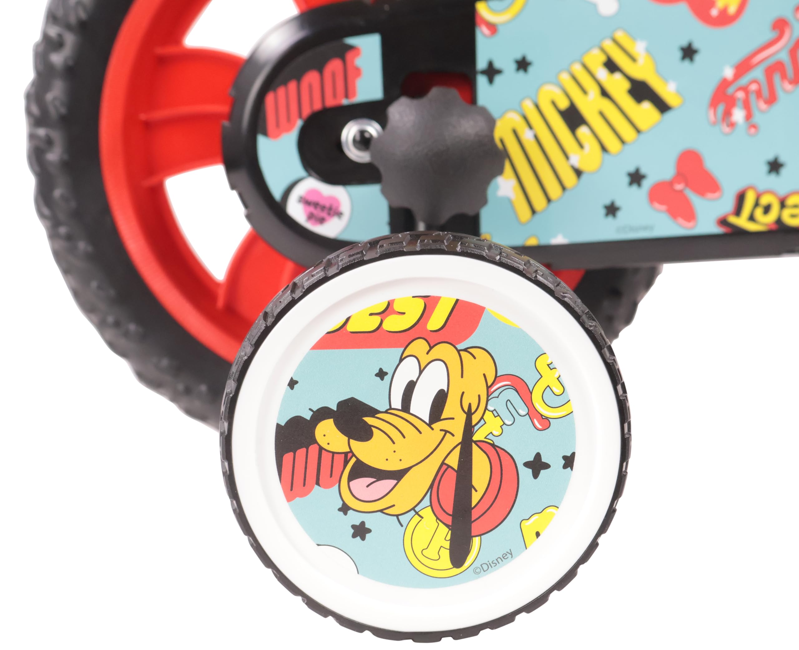 Denver Bike Bicicletta Bambino 12 Pollici Licensed Mickey, 2-4 Anni, Rotelle Removibili, Freno Anteriore Caliper, Telaio Acciaio, Ruote EVA Antiforatura, Borraccia e Scudo