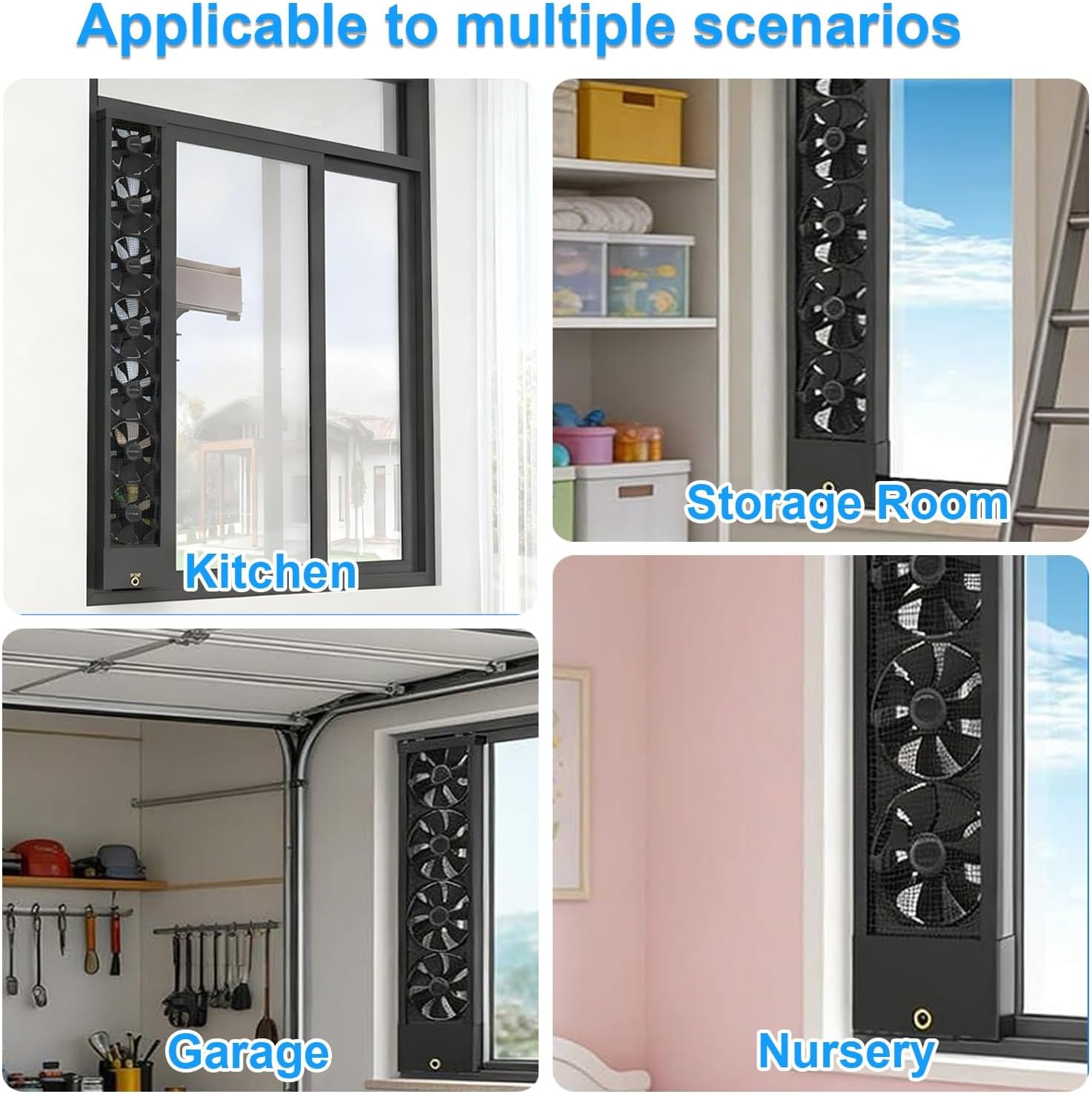 Vertical Window Exhaust Fan for Sliding Windows, Perfect Fit Top & Bottom Frames, Tool-Free Adjustable Speed for Bedrooms(13.78-15.75in)