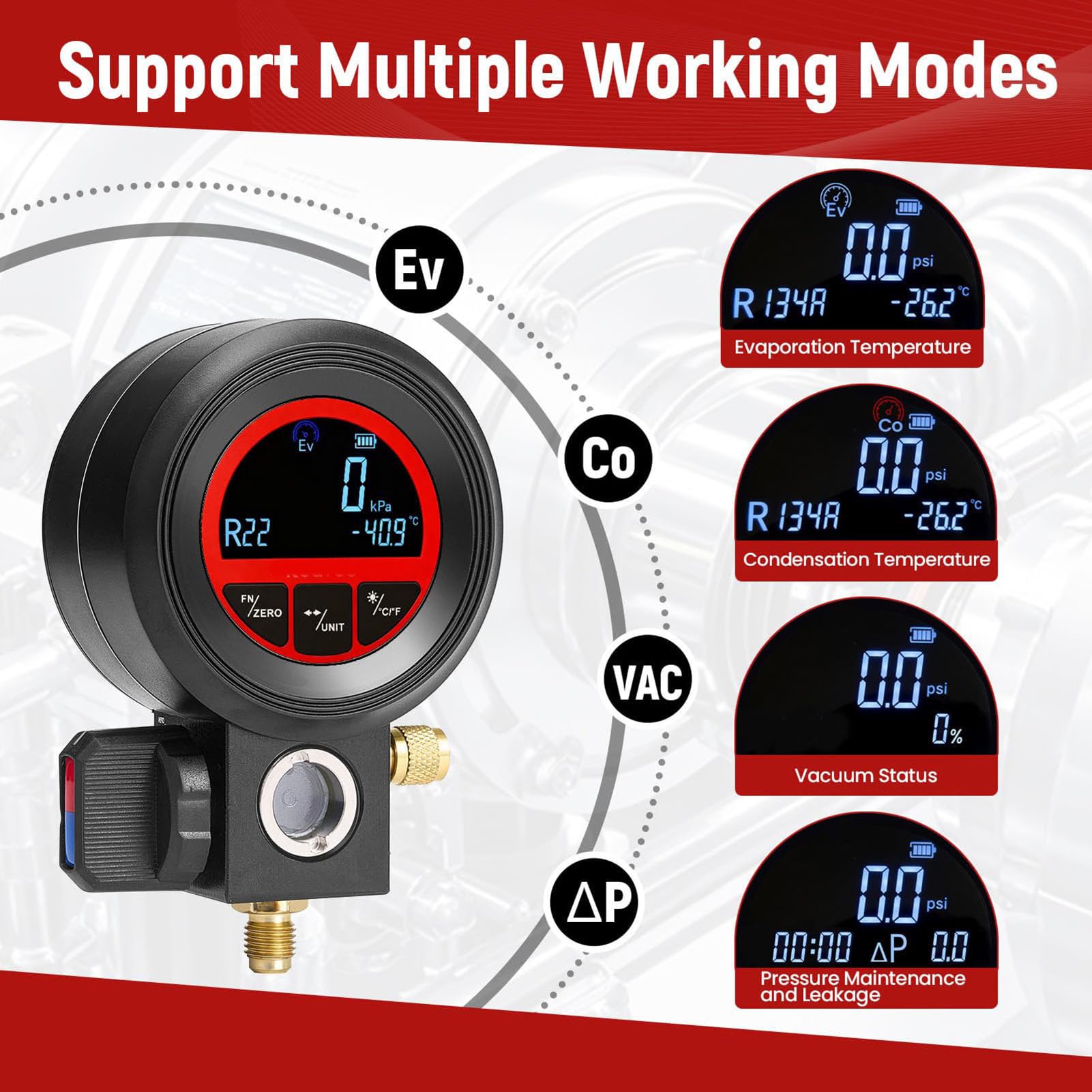 AMONIDA Jauges Numériques Hvac 3-en-1 Lcd pour R410a R32 R134a