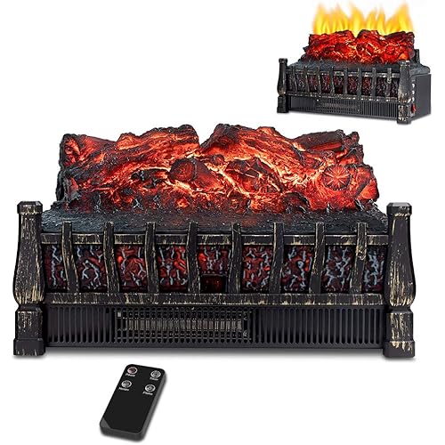LifePlus Electric Fireplace Logs Heater with Realistic Flame Effect, Fireplace Insert Heater with Remote Control Infrared Fireplace Heater for Indoor Use 8H Timer, Adjustable Brightness