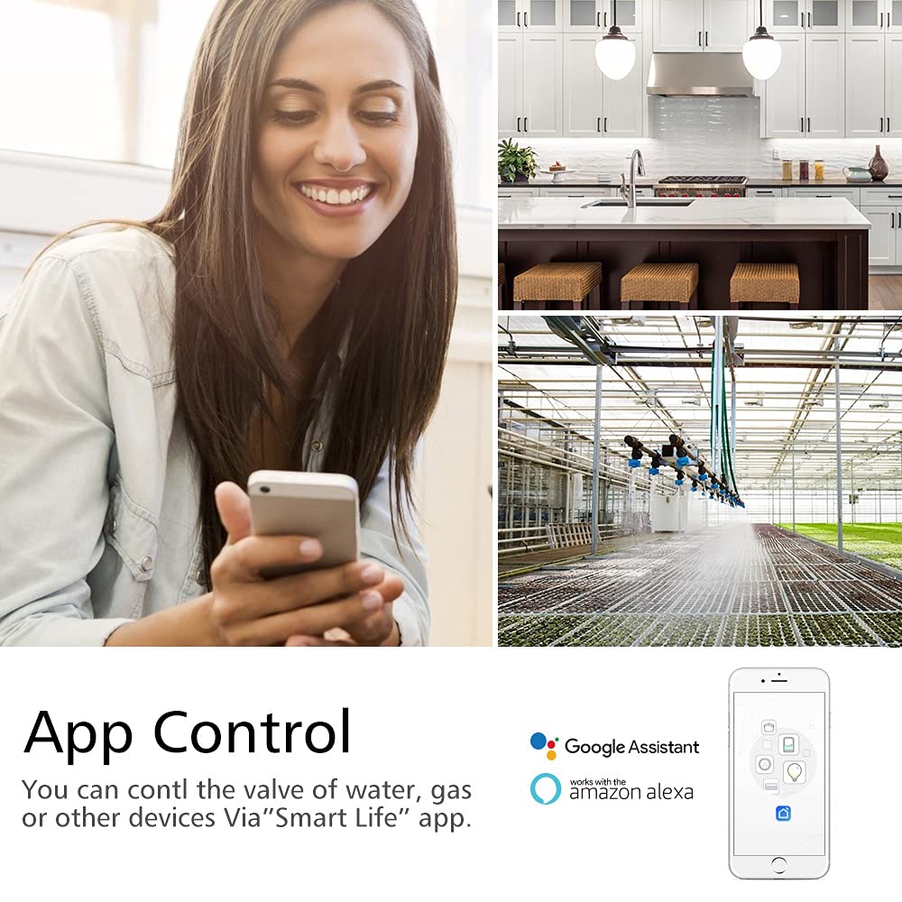 Yasorn Smart Wifi Water Valve Gas Shut Off Controller Automatically Remote Control Bluetooth Control Wireless Smart Sprinkler Controllers Works with Alexa and Google Assistant