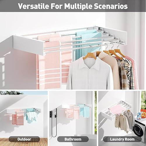 Miniatura 3 de Estante de secado de ropa montado en la pared, estante de lavandería extensible, estante de secado de ropa plegable en interiores, capacidad de 60