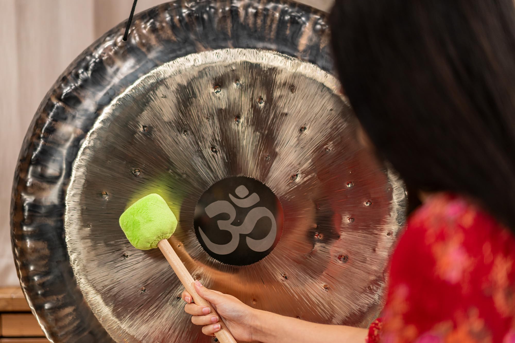 Sonic Energy Gong Mallet Medium, Green mallet with beechwood handle, for gong players meditation, percussion, Sheep’s wool - Image 2