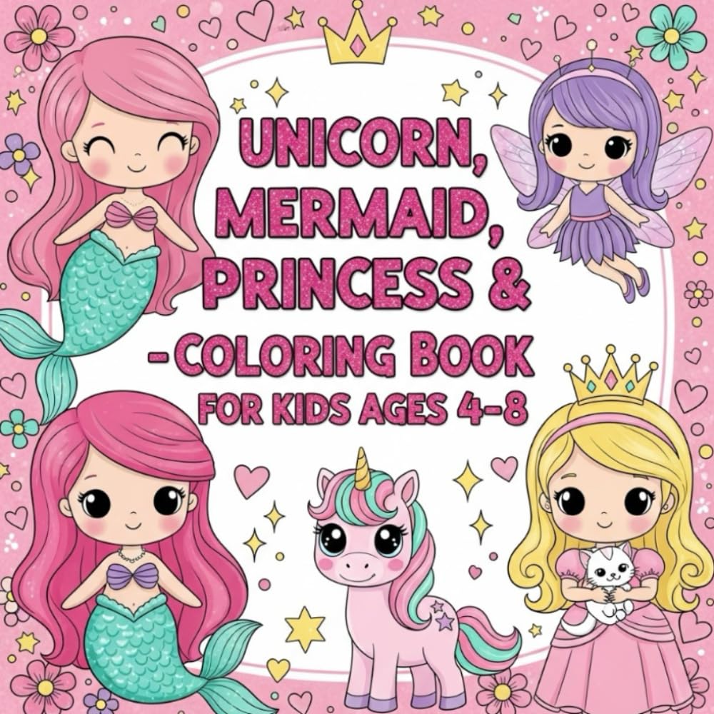 Unicorn, Mermaid, Princess & More Coloring Book for Kids Ages 4–8: A Magical Coloring Book for Kids with Adorable Fantasy Characters | Fun, Easy & Relaxing Pages for Young Artists