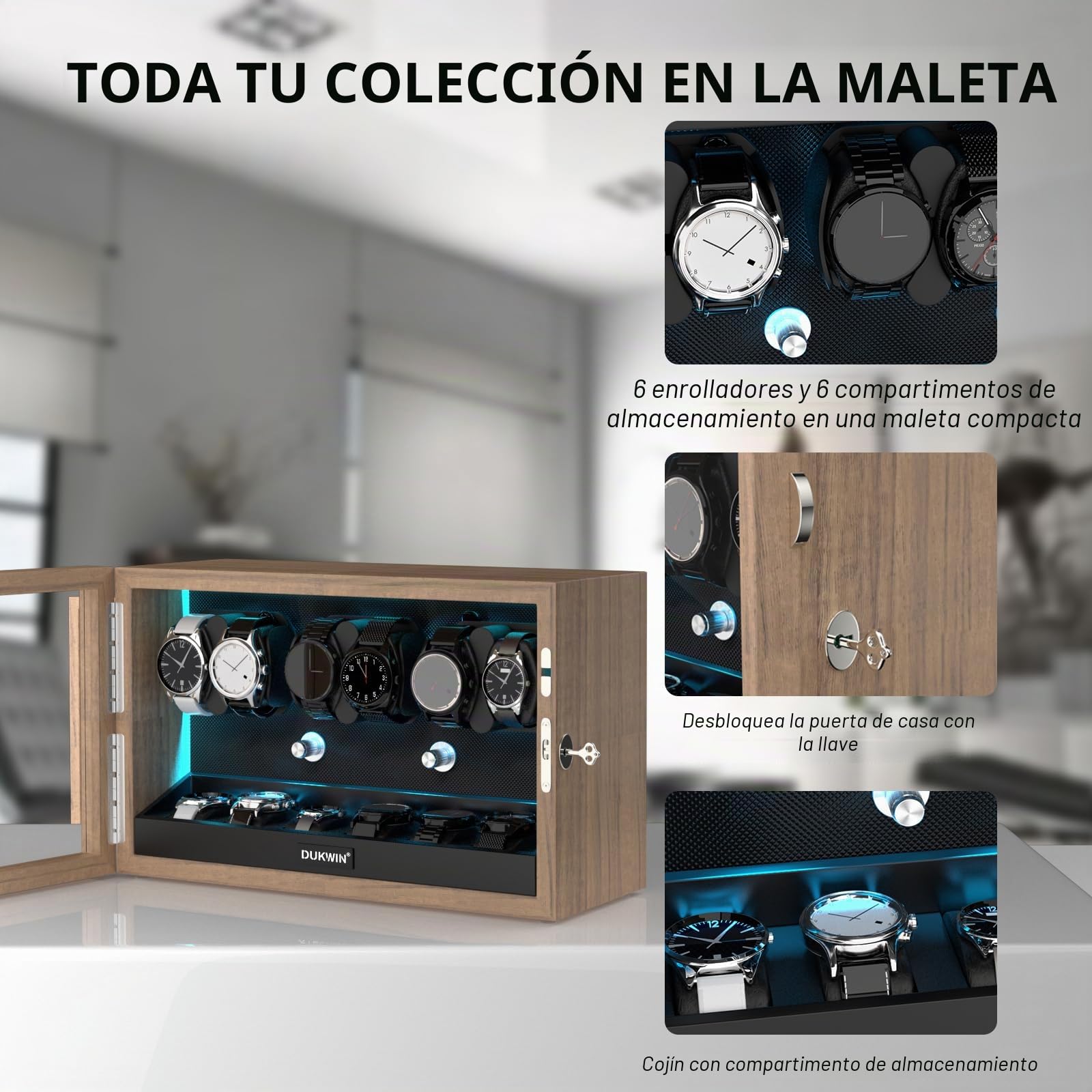XTELARY Devanadera de Reloj Automática, Movedor automático de Relojes de Lujo para 2/3/4/6/8 Relojes, con 4 Modos
