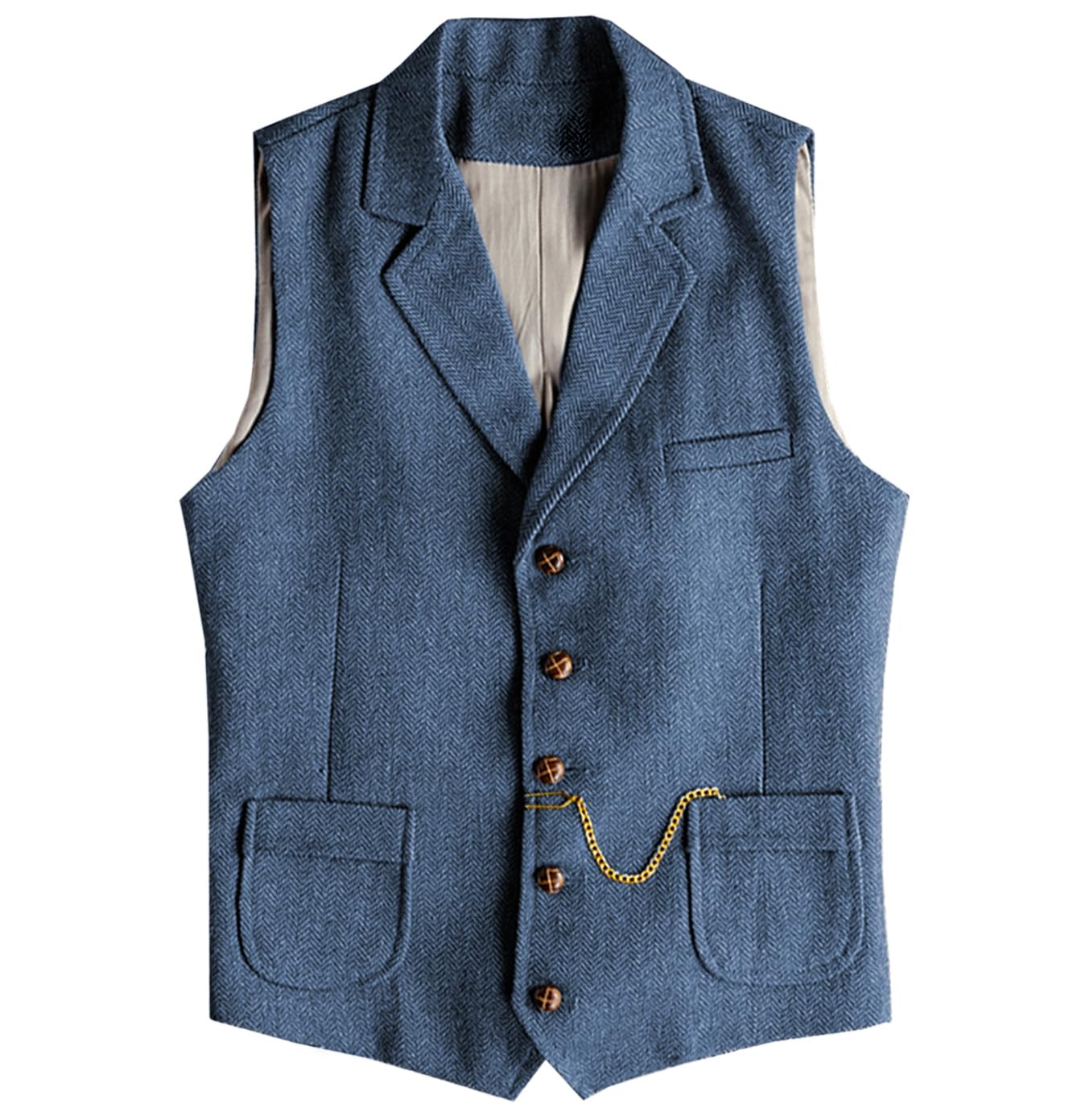 Men's Tweed Suit Vest Western Herringbone Wool Casual Waistcoat for Groomsman