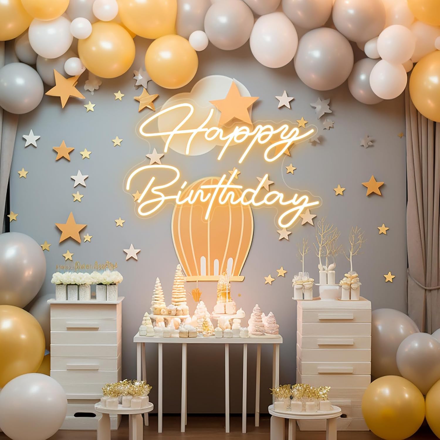 30" x 21" Happy Birthday Neon Sign Large Happy Birthday LED Neon Light Signs with Dimmable Switch 12V Power Adapter for Party Wall Decoration Bar Rave Home Decor Backdrop(Warm White,30" x 21") - Image 4