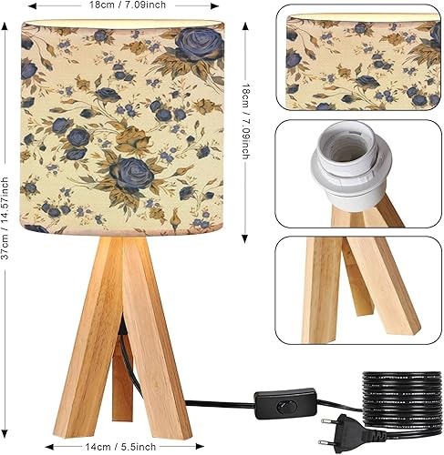 Miniatura 6 de OEPWQIWEPZ Lámpara de mesa de noche con trípode, preciosa y sin costuras, con estampado de rosas primaverales para decoración, textiles, lámpara de