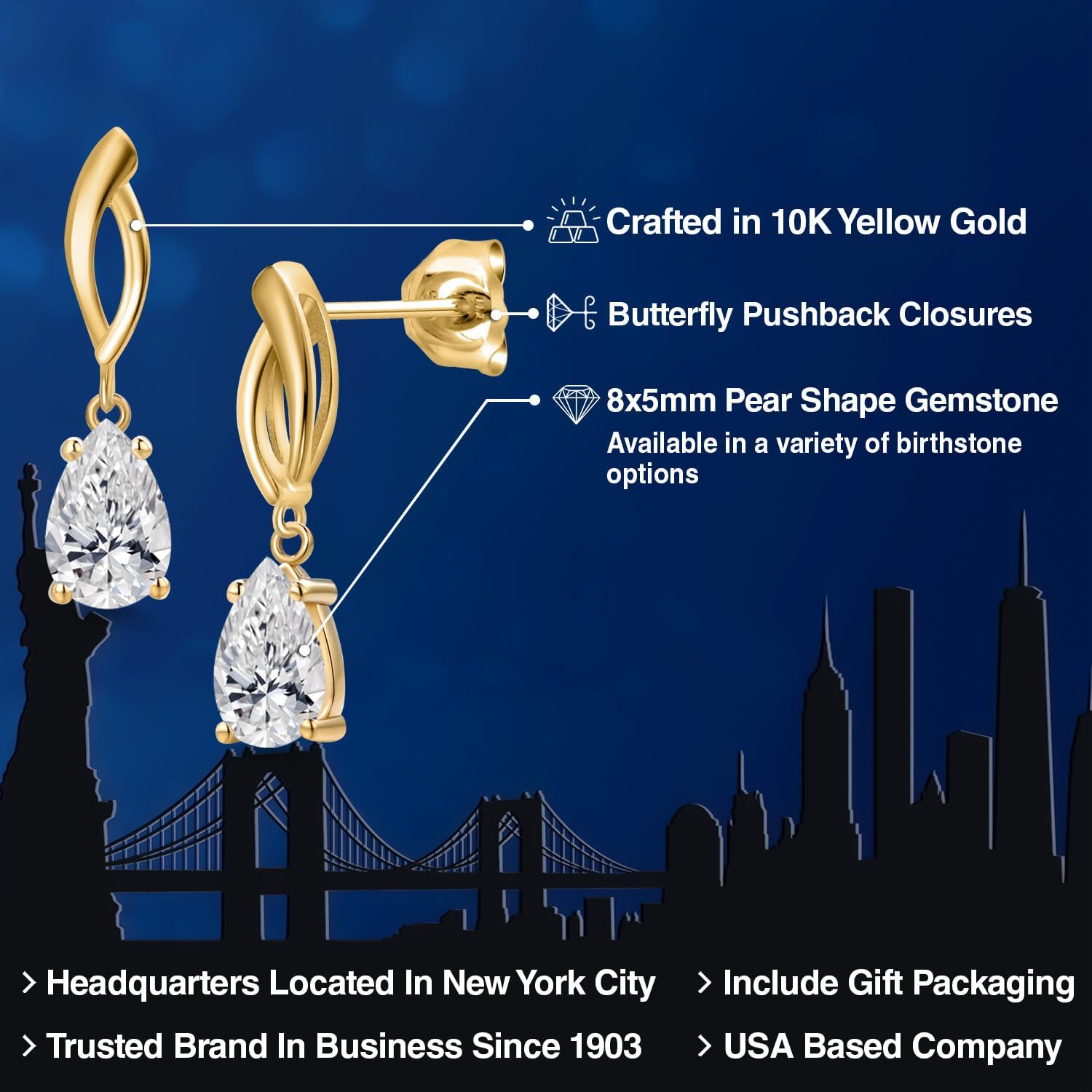 Gem Stone King Infinity Dangle Earrings For Women | 10K Yellow Gold | 8X5MM Pear Shape Gemstone Birthstone | Gold Earrings For Women | Fine Jewelry Gifts for Her Mom Women Wife - Image 2