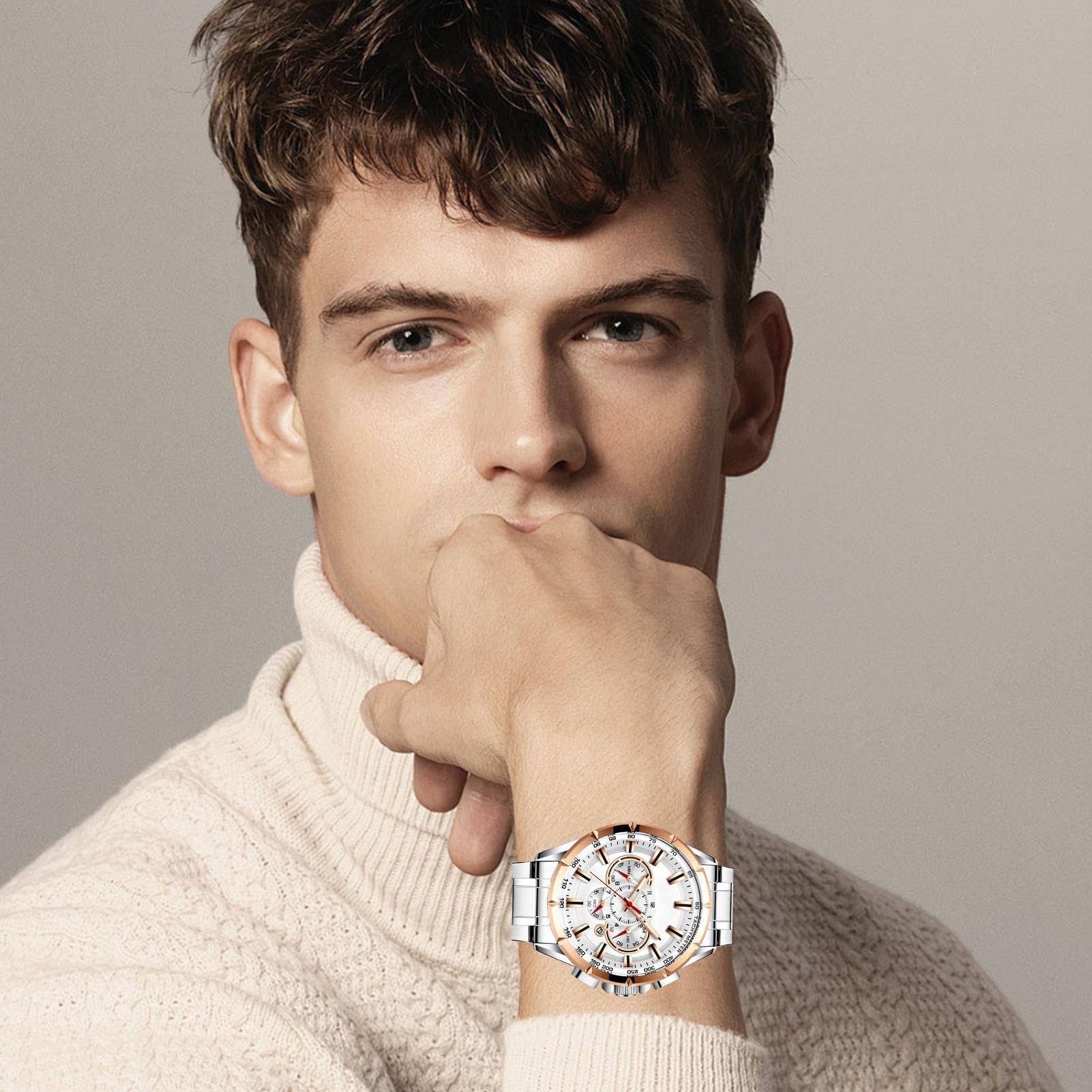 Zegarek biznesowy, klasyczne męskie zegarki chronografowe, obudowa ze stopu, pasek ze stali nierdzewnej, elegancki pasek mechaniczny, idealne akcesoria do odzieży biznesowej dla nauczycieli i