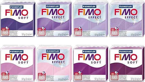 FIMO Soft & Effect - Arcilla polimérica para modelar horno, 2.01 oz, juego de 8 unidades, tonos morados