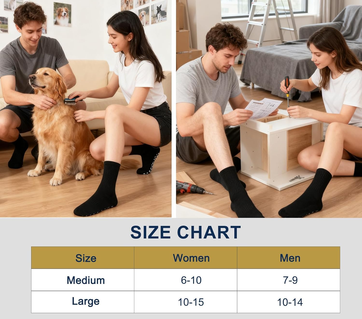 Horuru Non Slip Grip Socks for Men Women Crew Grippy Socks for Hospital Pilates Yoga,Gifts for Seniors Elderly - Image 6