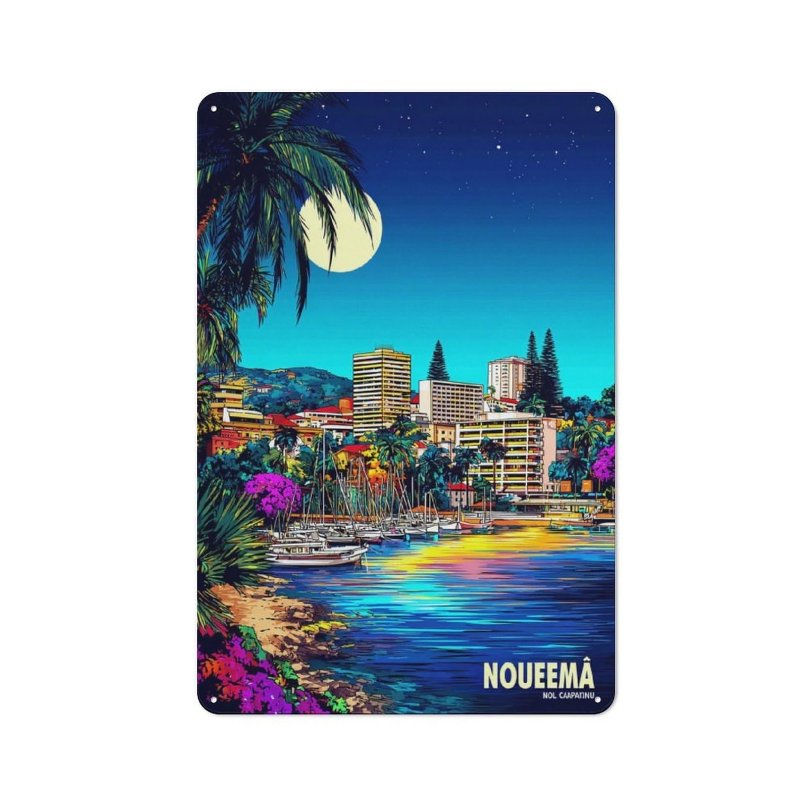 Junmoney Nightly Harbor Serenity Old Style Metal Wall Decor 30X20cm, Decorative Tin Plaque For Cafe, Pub, Workshop Or Home Bar