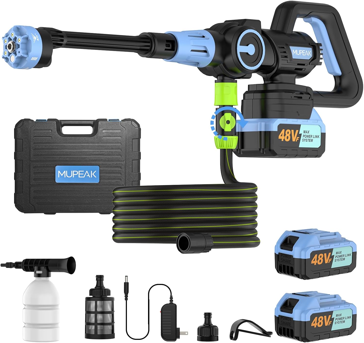 Brushless Cordless Pressure Washer, 1500PSI Portable Power Washer with 2 Rechargeable & Removable Batteries, 3 Adjustable Modes/6 in 1 Nozzle, Battery Operated Pressure Washer for Car, Blue