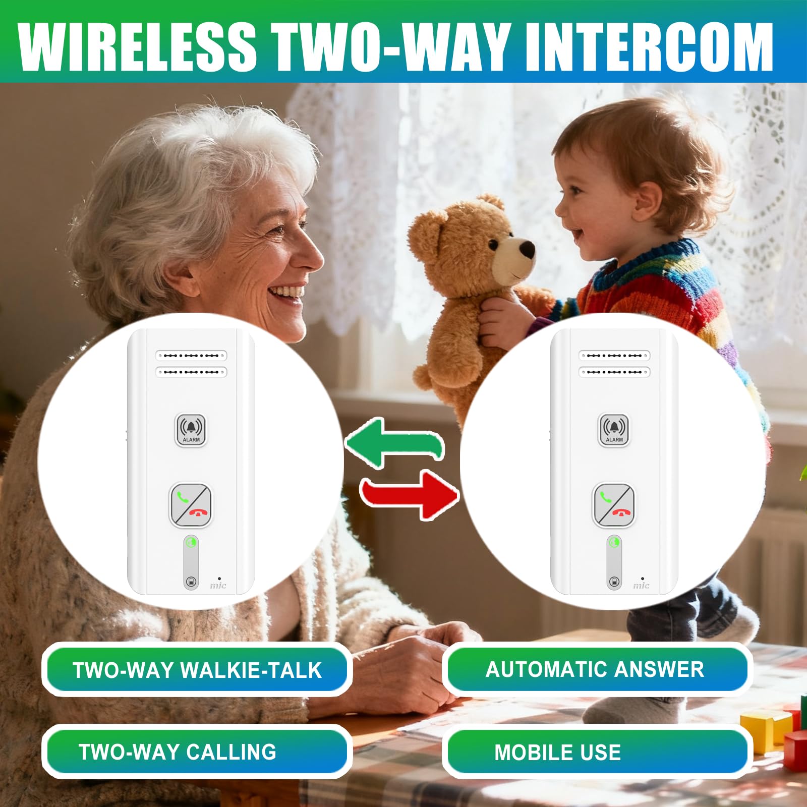 Interphone sans fil 2 voies avec support magnétique Portée 500 m Talkie-walkie d'urgence pour la sécurité intérieure et extérieure