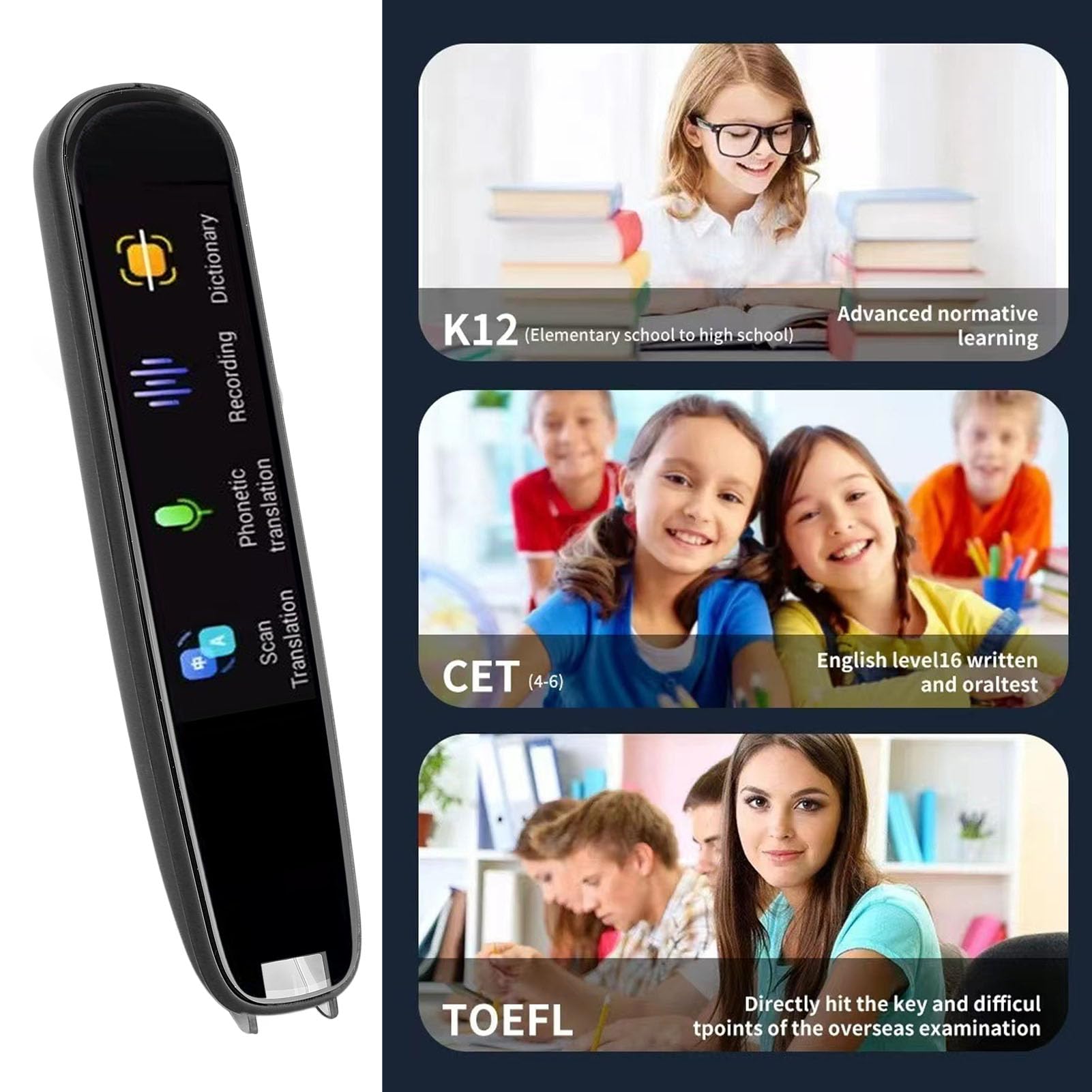 Penna per Scansione per Dislessia Bambini Adulti, Penna per Traduttore di Sintesi Vocale con 112 Lingue, Penna per Traduttore di Lingue per Studio, Viaggi, Affari (BLACK)