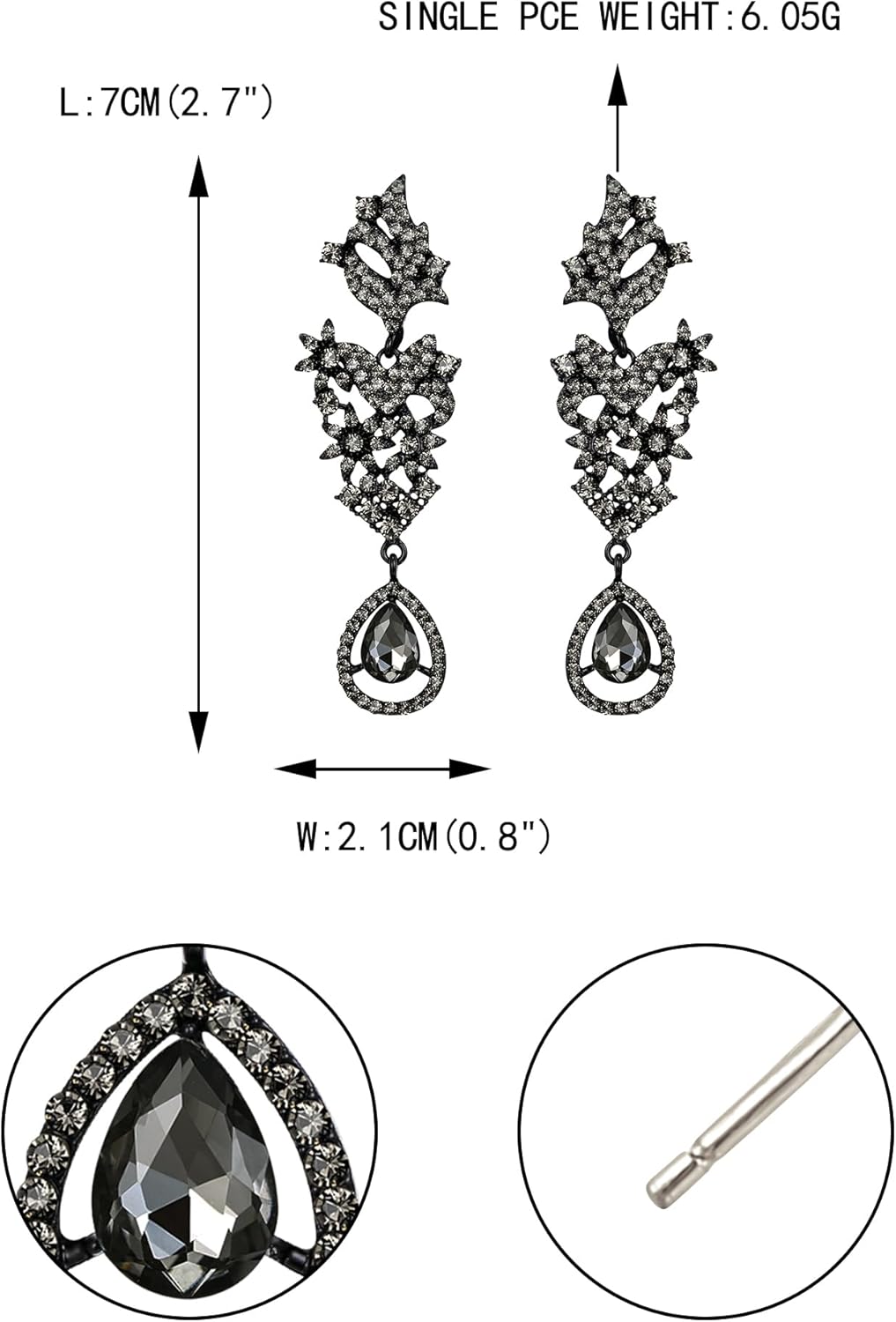 EVER FAITH Statement Dangle Earrings for Women, Costume Wedding Party Jewelry Art Deco Rhinestone Flower Teardrop Boho Chandelier Long Earring - Image 5