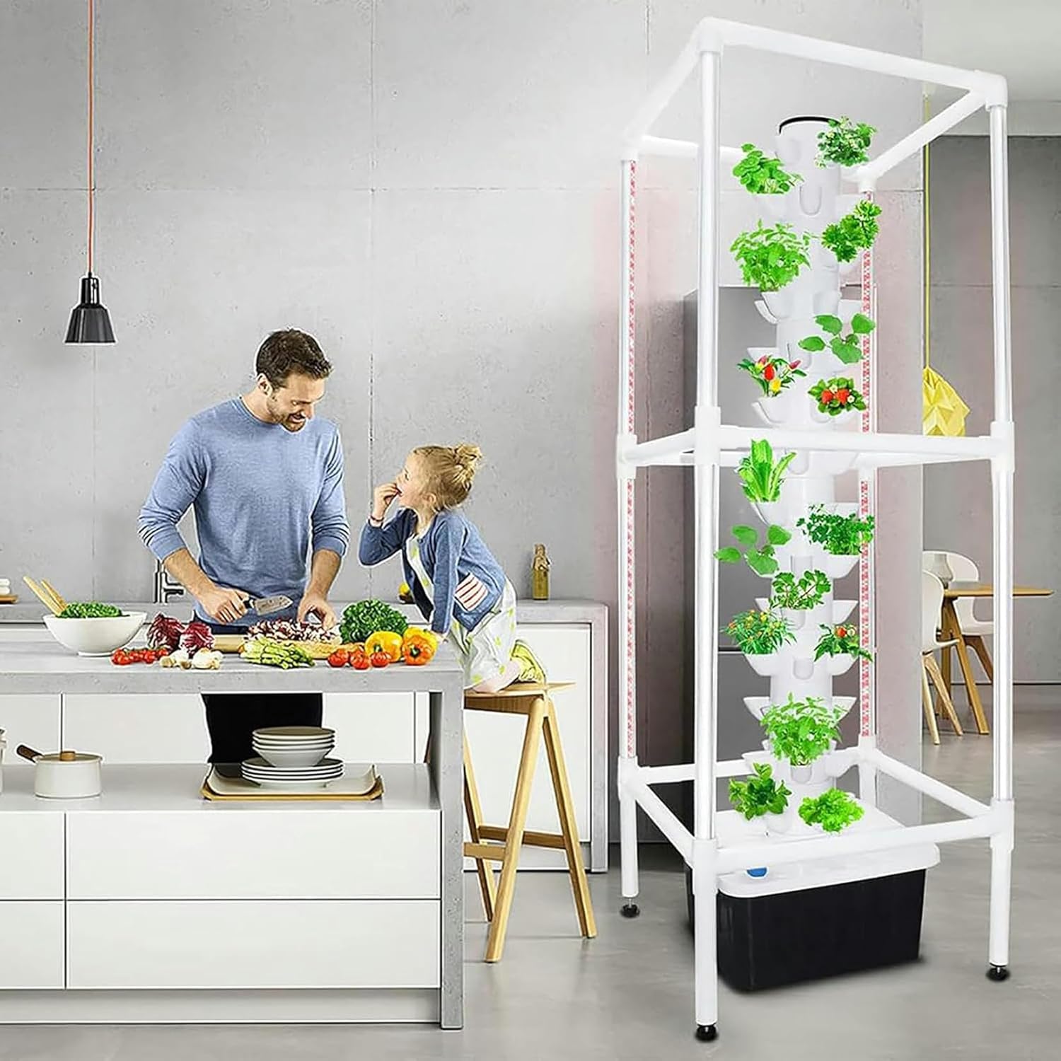 FLTRGO 45 Pods Garden Hydroponics Growing System Smart Garden Planter Vertical Hydroponics Tower with LED Timed Grow Light, Germination Aeroponics Growing Kit with Hydrating Pump