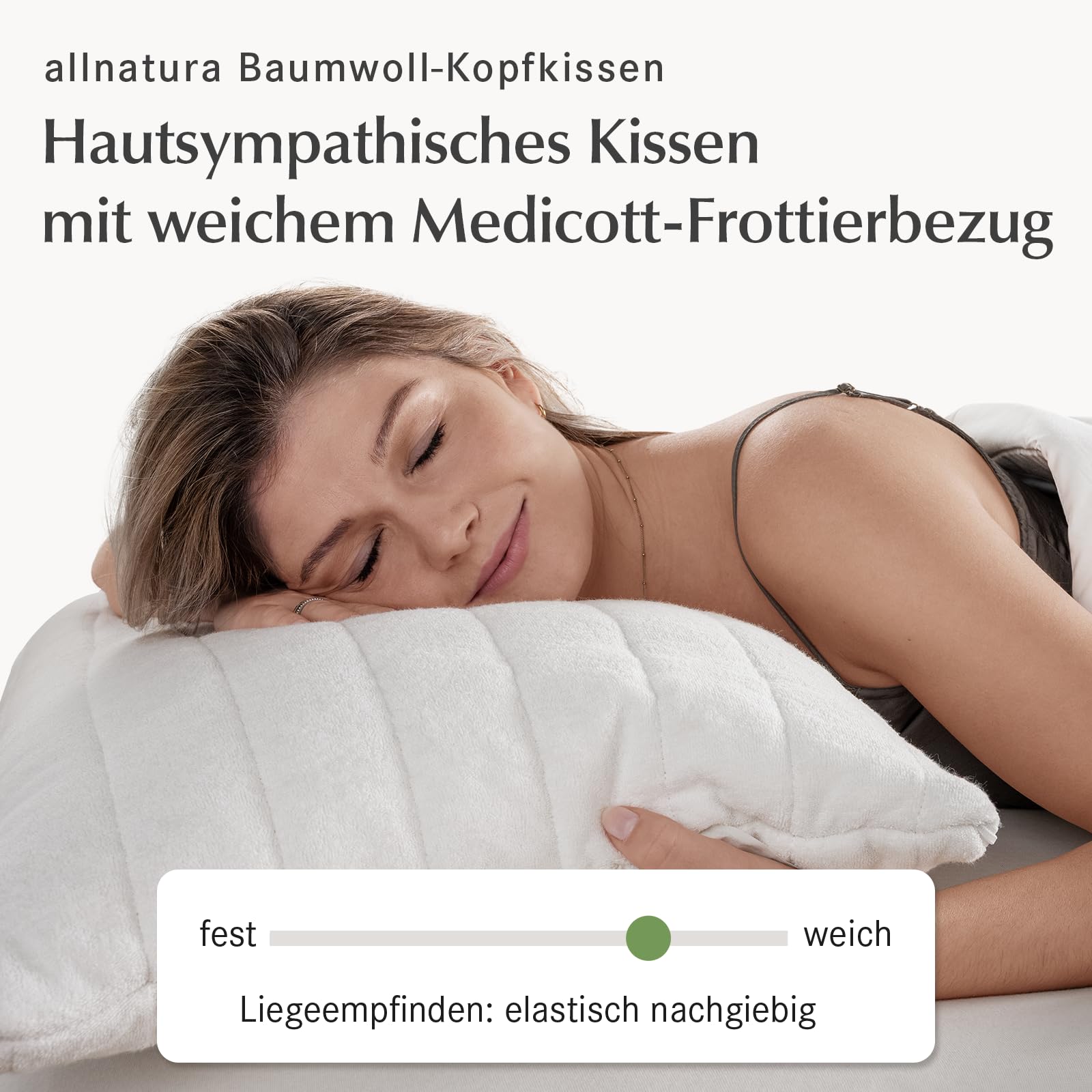 allnatura Baumwoll-Kopfkissen Cotona-Medicott 40x80 cm Testsieger - 100% Bio-Baumwolle ideal für Allergiker - Seiten- und Rückenschläfer - Höhe anpassbar & Bezug maschinenwaschbar - Made in Germany