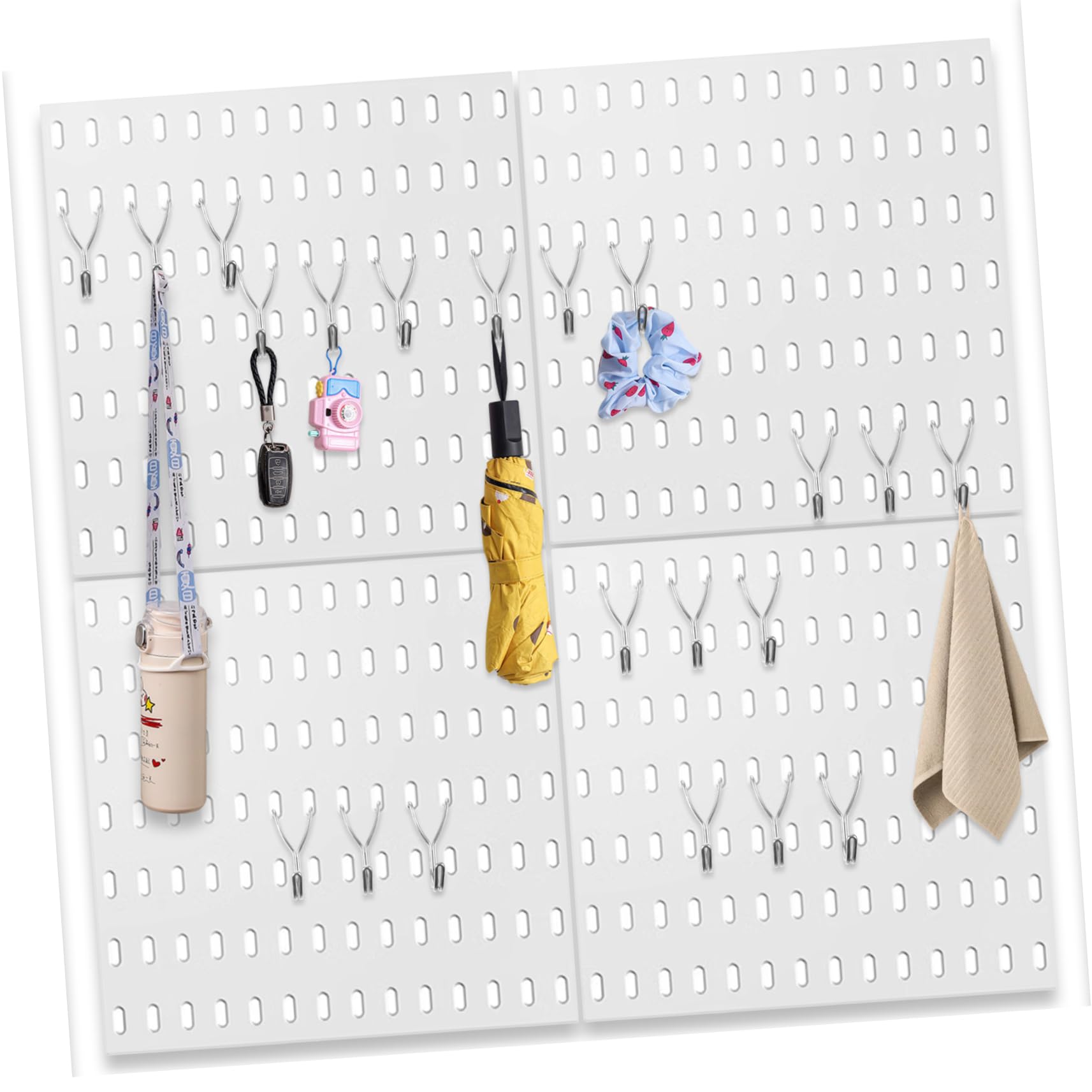 Ciieeo 20 Pack White Metal Pegboard Hooks 2.5cm Hole Distance Heavy Duty Key Hangers for Garage Organizer Hooks