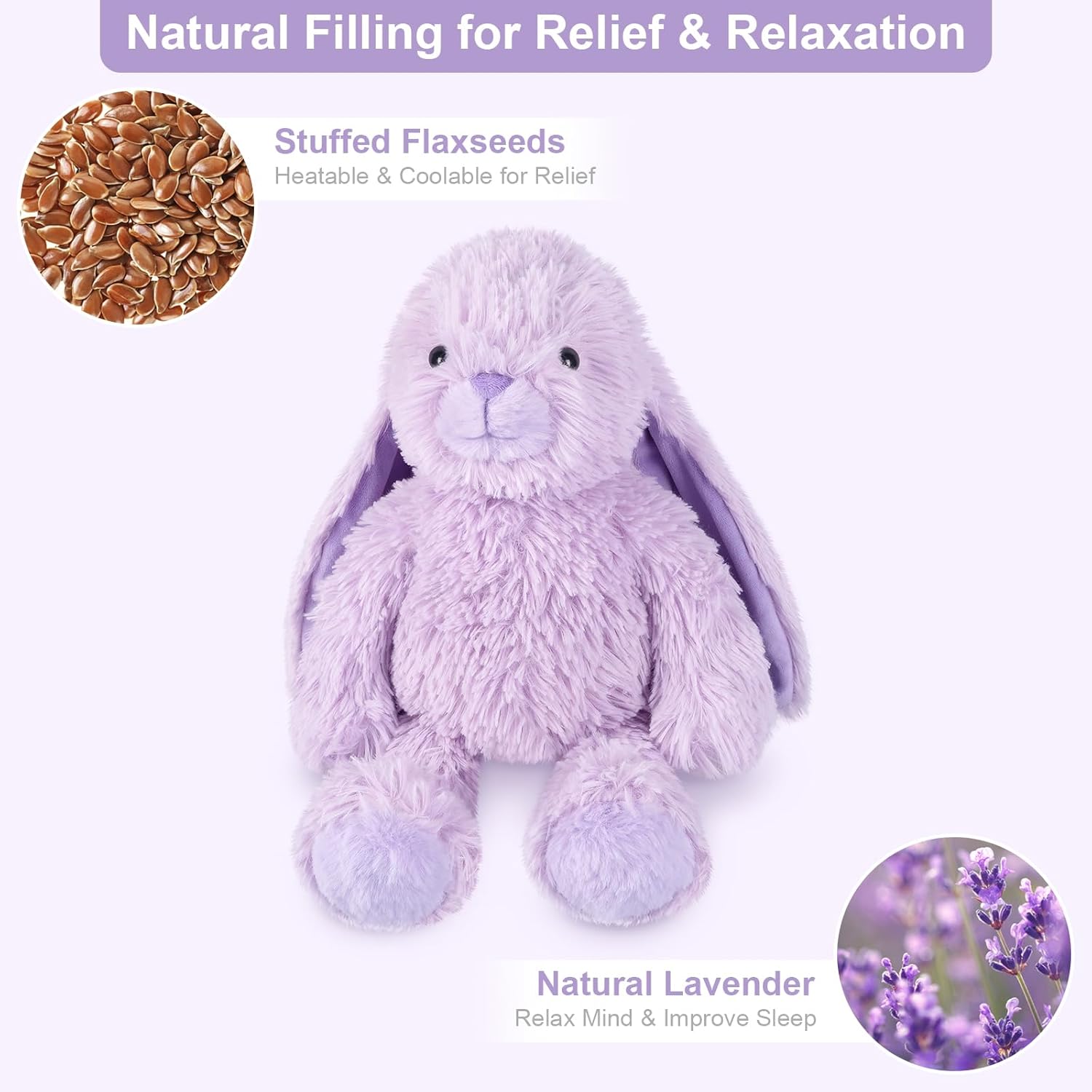 Heatable & Coolable Purple Bunny Stuffed Animal Heating Pad for Soothing & Relaxation, Lavender Purple Bunny Plush for Discomfort, Rabbit Stuffed Animals for Kids, Bunny Plushies Gifts - Image 2