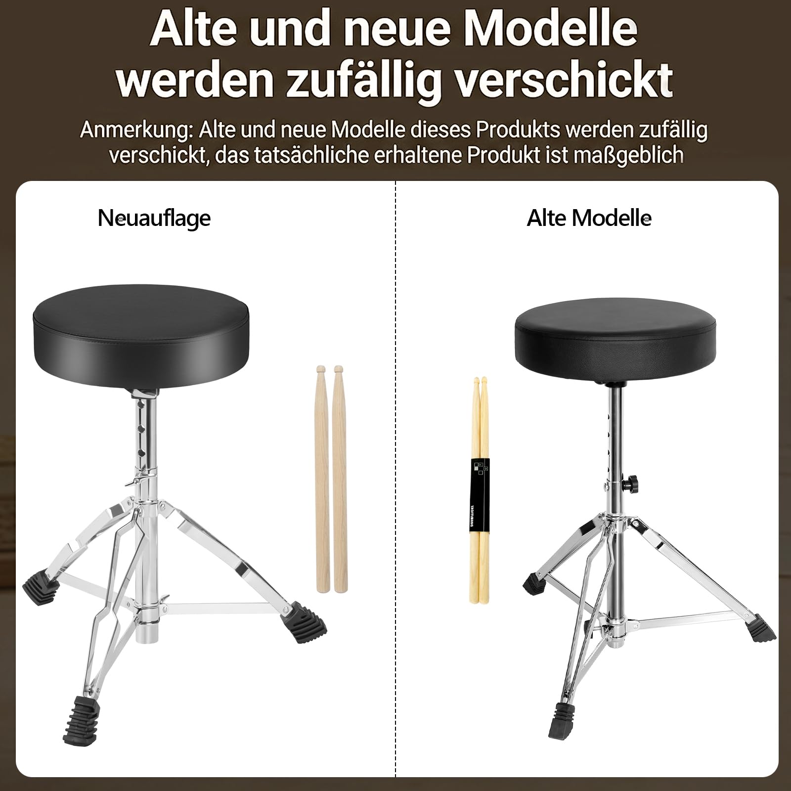 OUUTMEE Drum Trone taboret perkusyjny, wyściełane siedzisko, 46 do 58 cm, z regulacją wysokości, okrągły blat, krzesło perkusyjne ze stabilną podstawą statywu, perkusją i graczem na keyboardzie