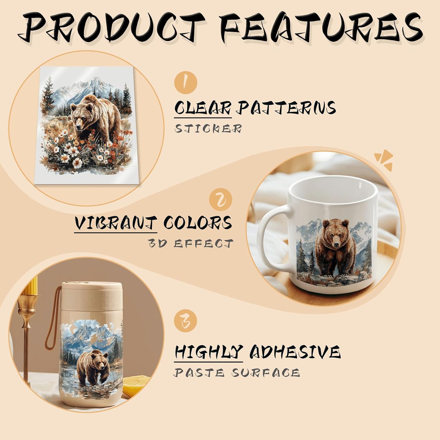 24PCS Bears and forestsUV DTF Cup Wrap UV DTF Transfer Paper Suitable for Mugs, Glasses, Notebooks, Computers, Tables and Chairs, etc. for DIY Creativity, High Viscosity UV DTF Cup Wrap