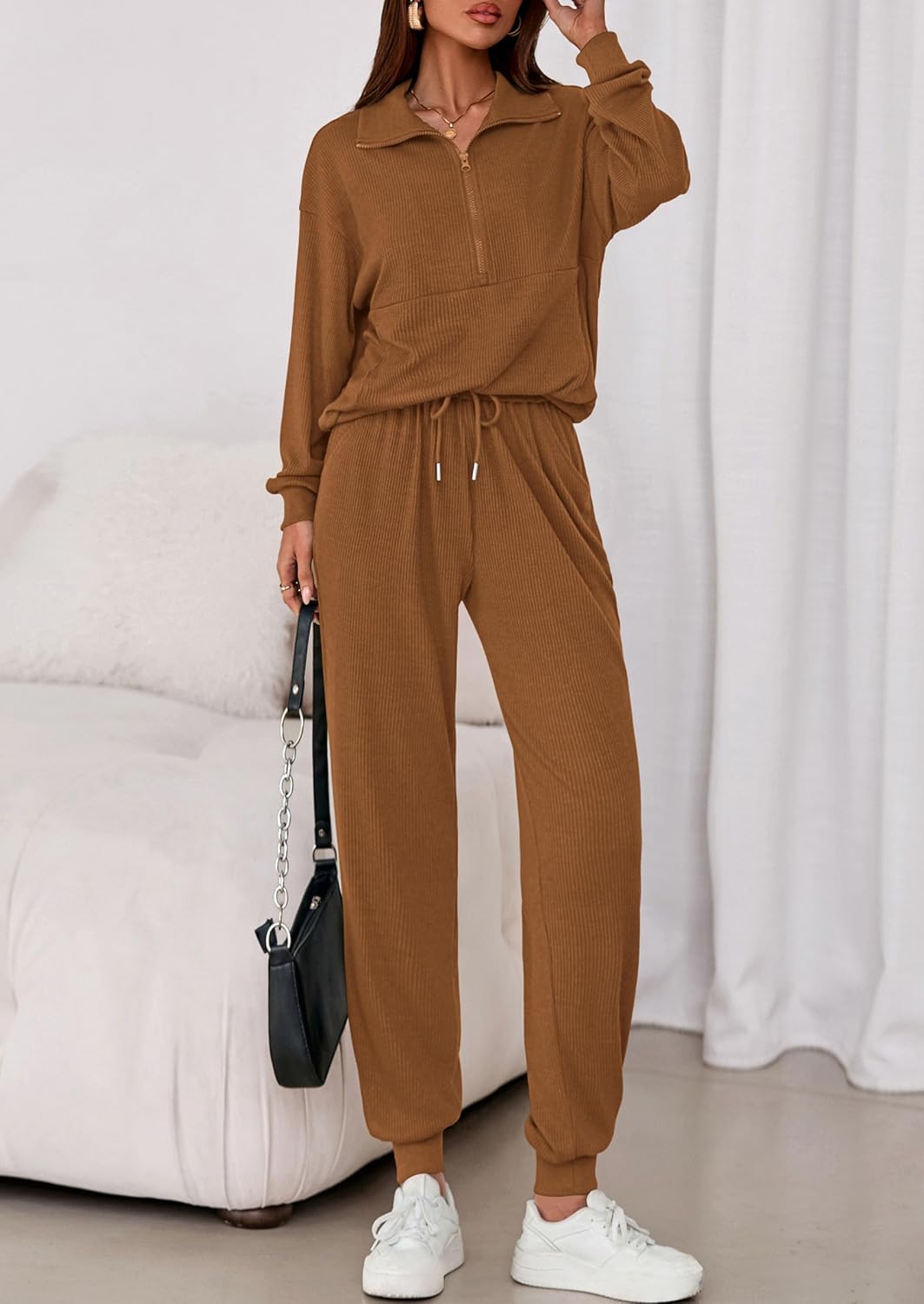 PRETTYGARDEN Women's Fall 2 Piece Lounge Sets Zip Up Sweatshirt Jogger Pants Sweat Track Suits Travel Outfit Winter Clothing - Image 4