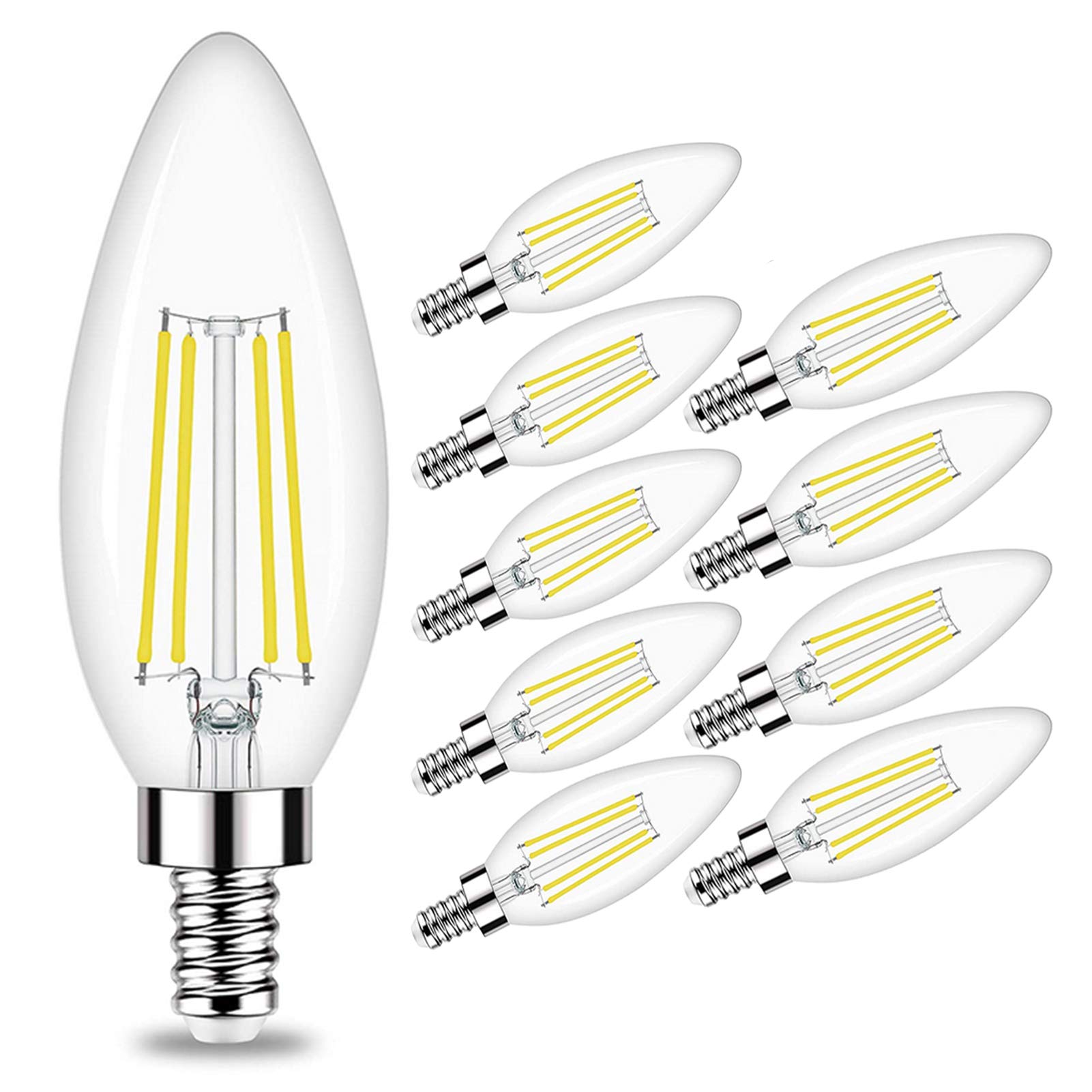 Ampoule candélabre à économie d'énergie LED à intensité variable 6 W, ampoules lustre LED Edison vintage à bouche à vis, ampoules en verre transparent C35, paquet 10