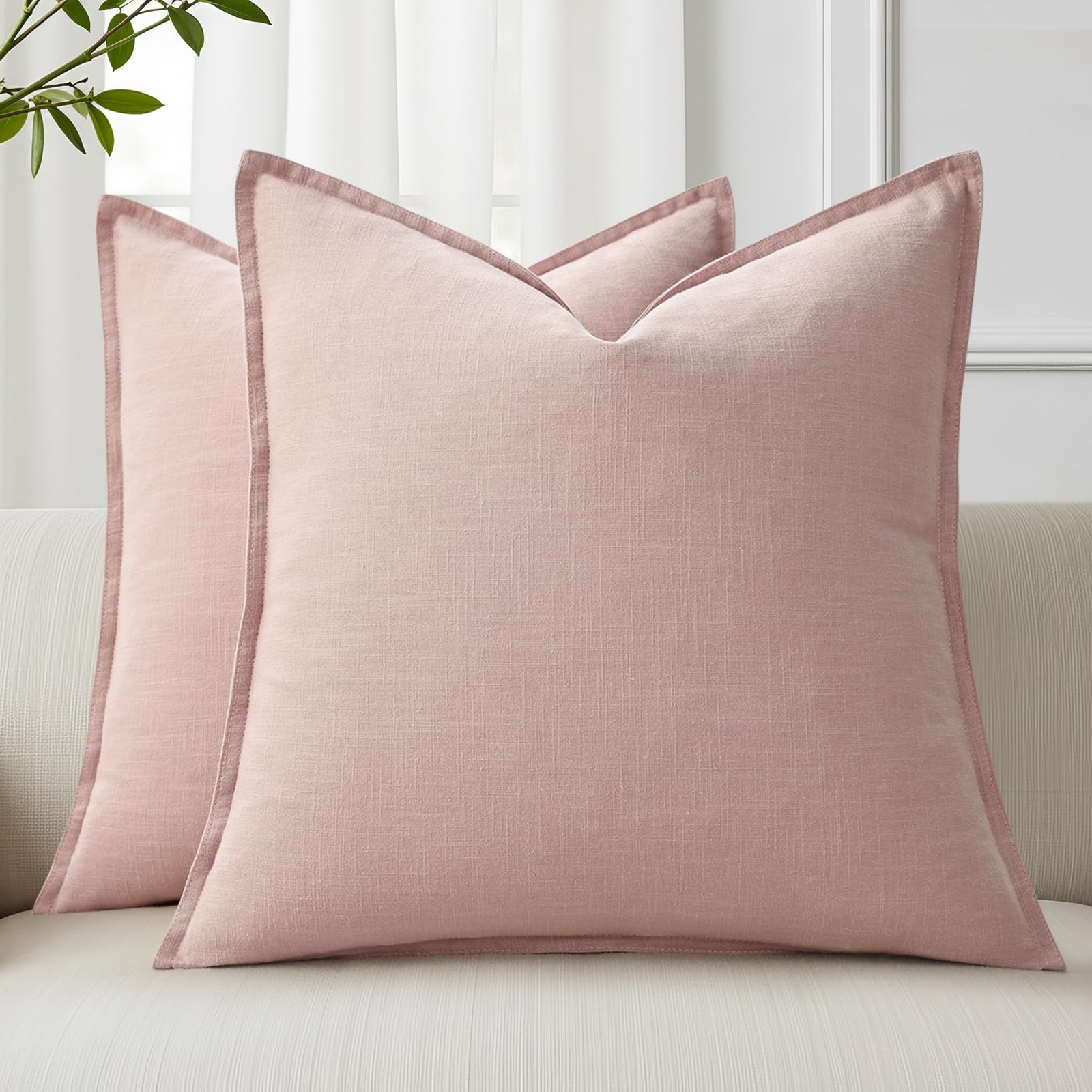 decorUhome Fall Pink Linen Throw Pillow Covers 26x26 Set of 2