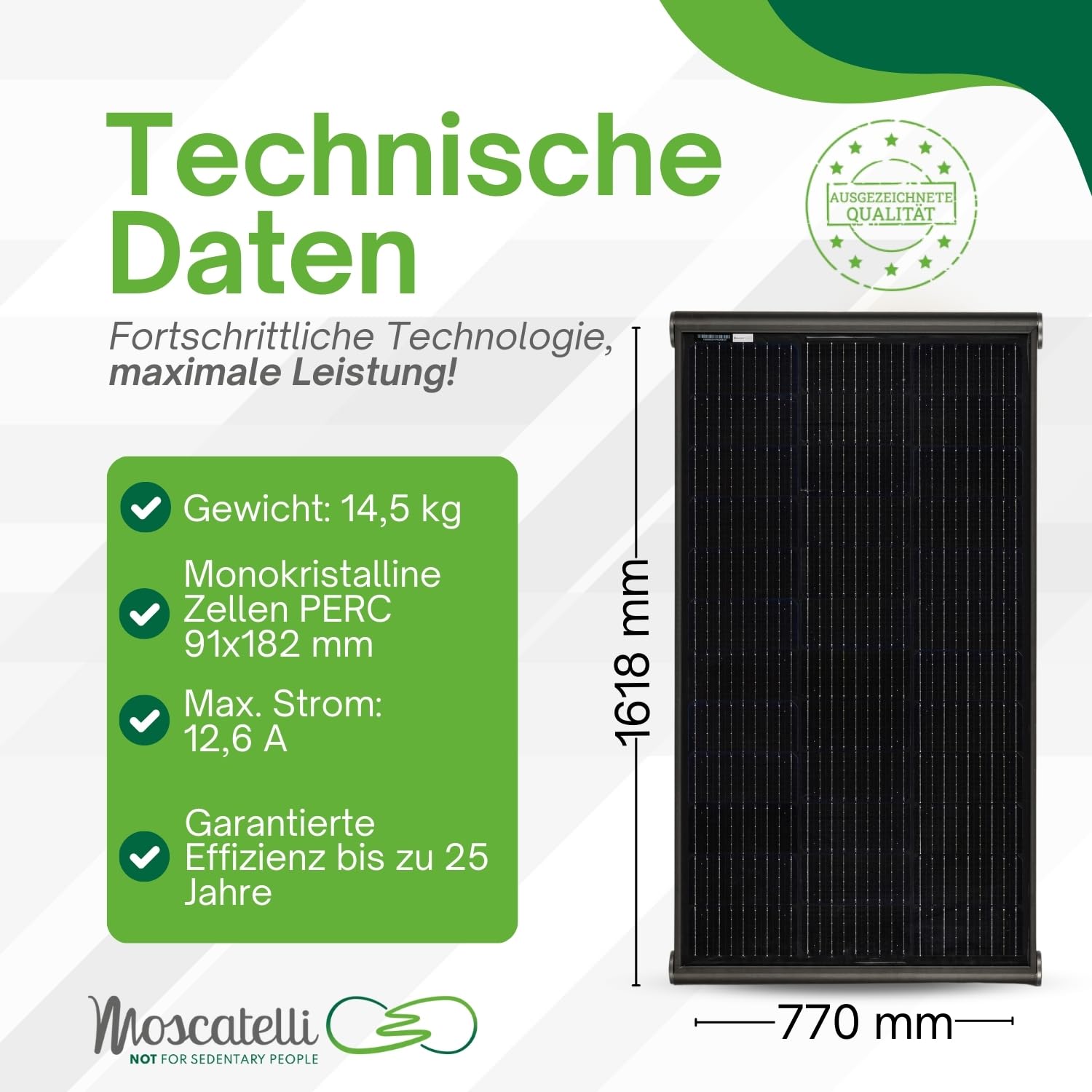 MOSCATELLI Camping Solaranlage Black Boost Komplettset 240W Monokristallin Solar Panel für Wohnmobil – PV Modul Solar Ladegerät 12V mit Halterung – Solarpanel Camping OHNE Laderegler