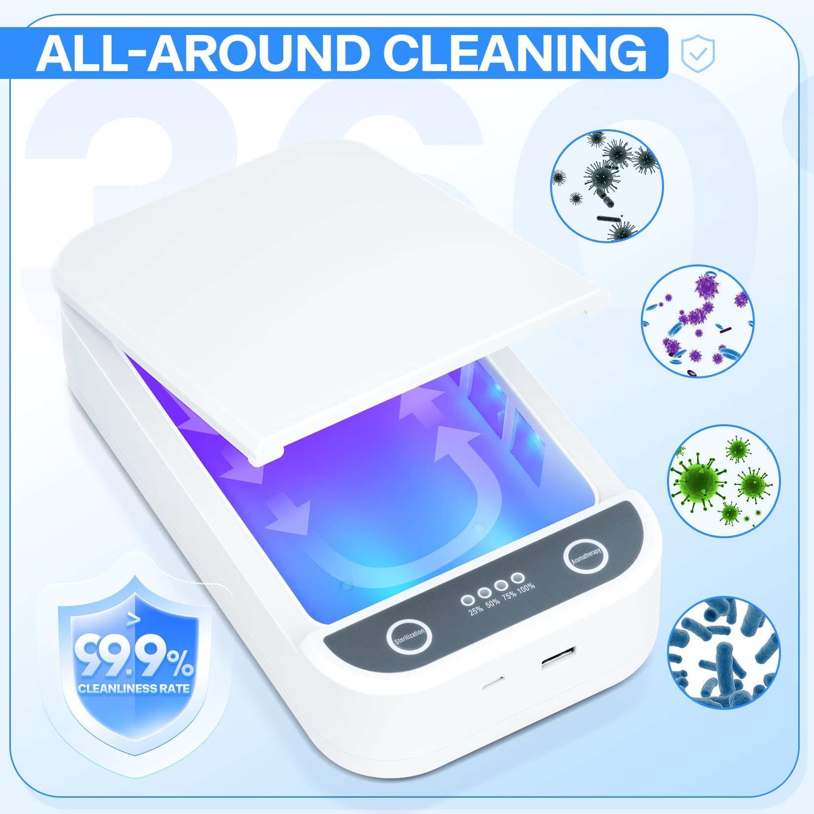 Stérilisateur d'outils à ongles avec lumière bleue, stérilisateur USB portable pour outils à ongles, boîte de nettoyage pour outils de beauté, machine nettoyante pour outils de manucure pour